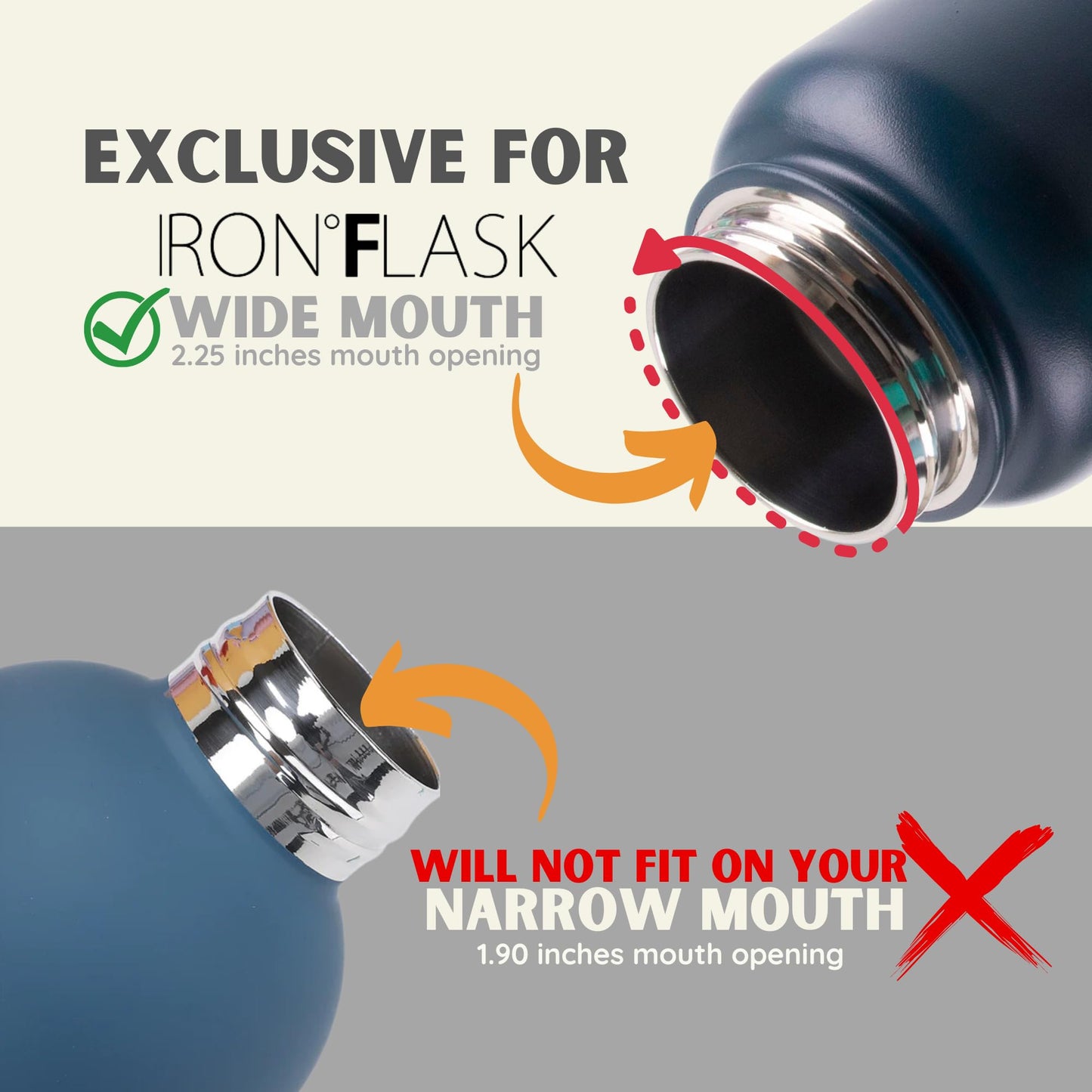 IRON °FLASK Spout Lid 2.0 for Wide Mouth, Insulated Sports Water Bottles, Canteen Standard, Chug Lid, BPA Free 2 Lids (Midnight Black)