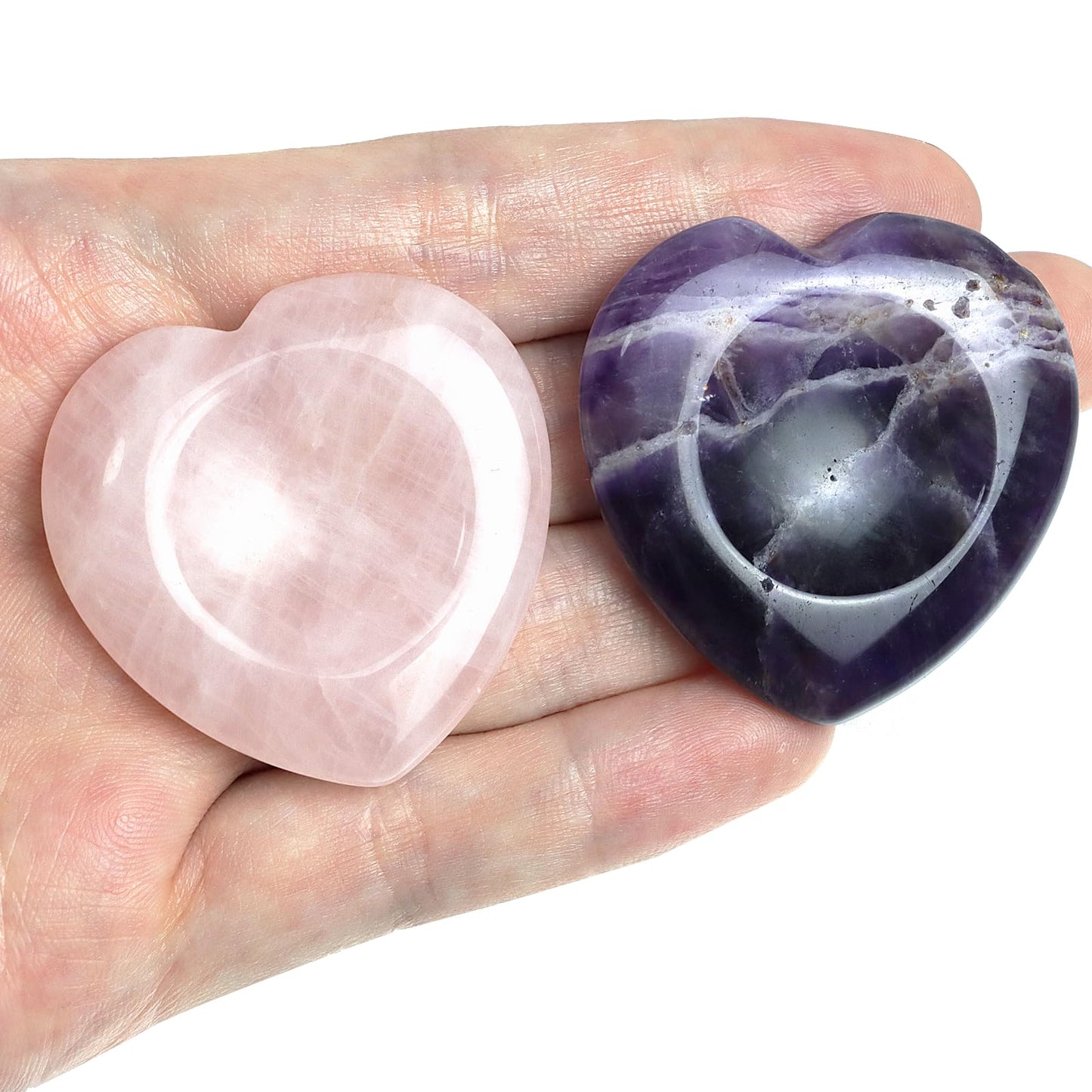 Thumb Worry Stone for Anxiety, 2PCS Amethyst Rose Quartz Heart Crystals and Healing Stones, Pocket Natural Stone Meditation Reiki Palm Thumb Stone Therapy Stress Relief Gift for Women