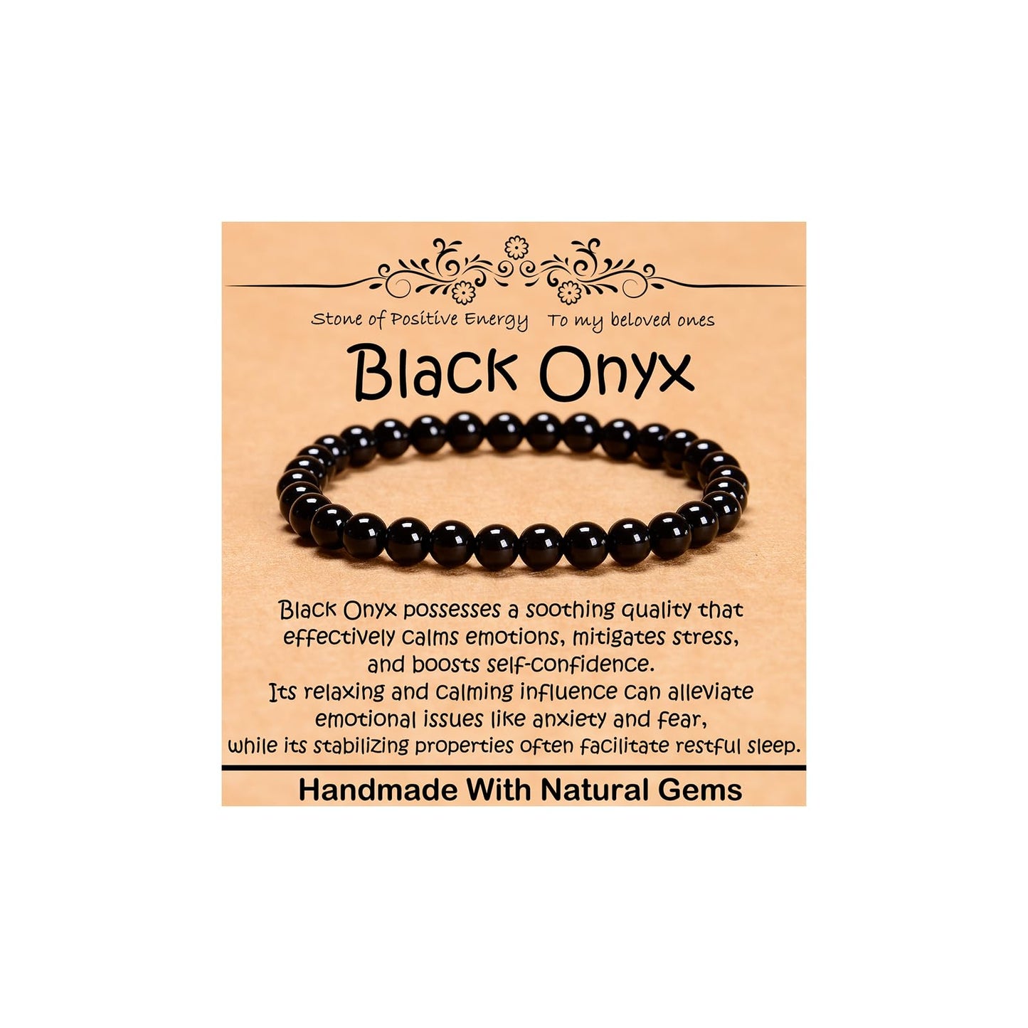 CHCCOYE 6mm Natural Healing Gemstone Bracelet Handmade Yoga Stretch Elastic Bracelet Stress Relief Crystal Jewelry for Men and Women (6mm, Black Onyx)