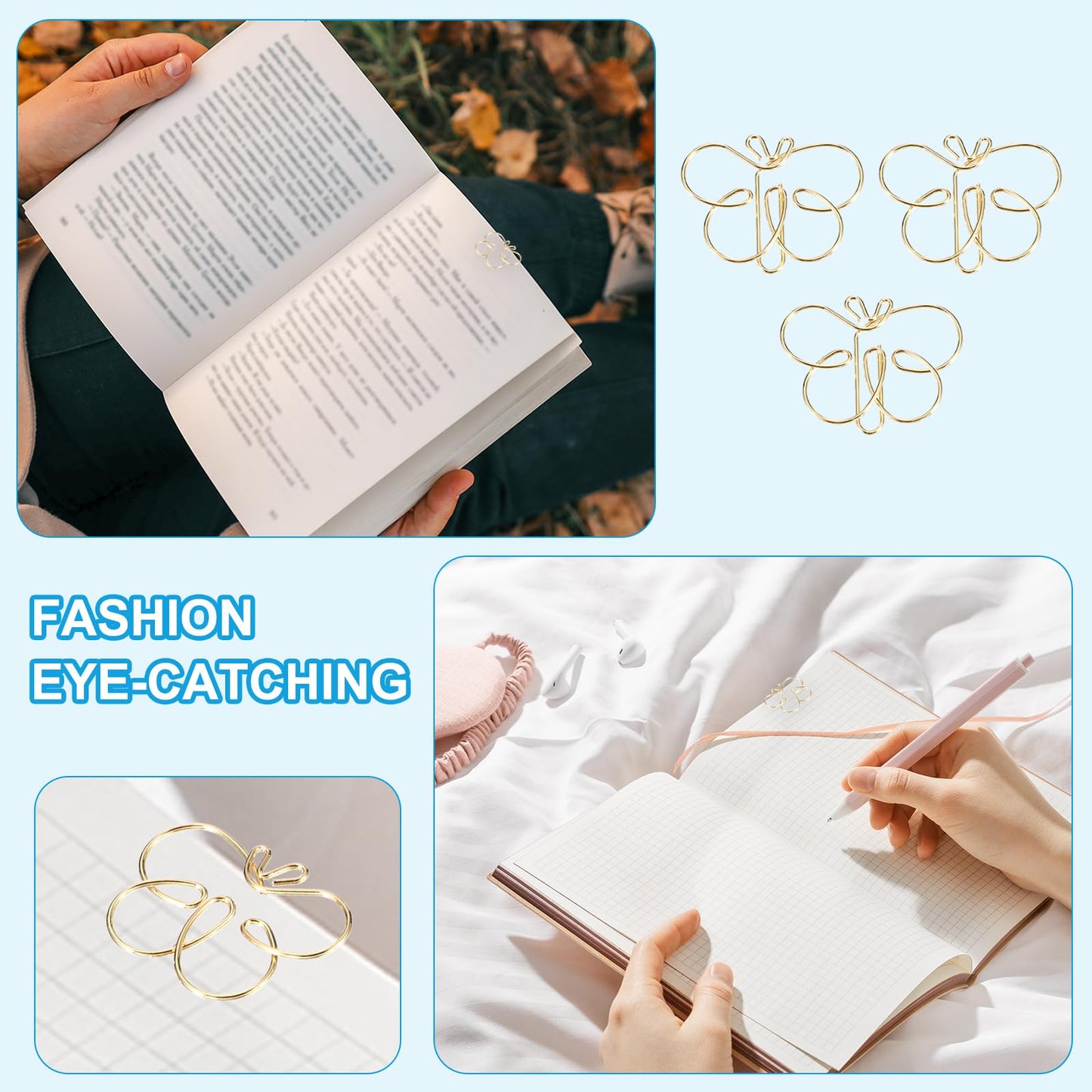 PATIKIL Cute Paper Clip, 60Pcs Butterfly Shape Paper Clip Metal Funny Bookmarks Planner Clips Clamp for Home Office Supplies Desk File Organization Wedding Decoration, Gold