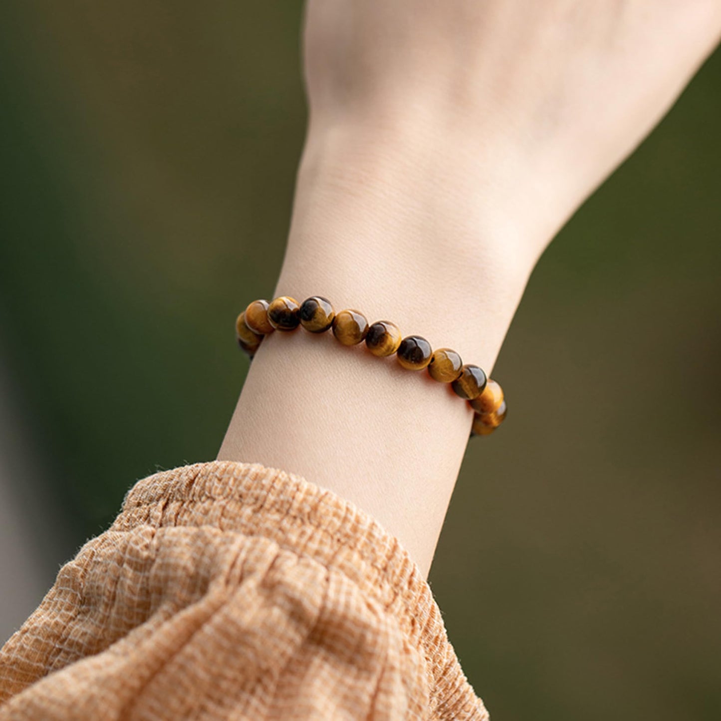 Cryhand Female 8mm Beaded Bracelets For Women Simulated Tigers eye Bracelet for Men Handmade Lucky Money Stretchy Crystal Bracelets Best Gifts