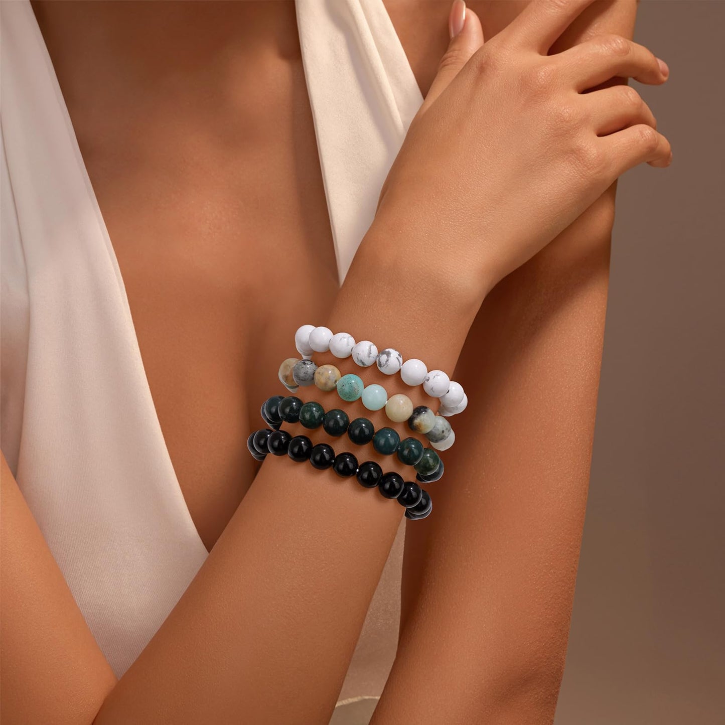 Vinswet Healing Crystal Bracelets for Women Men 8mm Amazonite Natural Stone Beaded Stretch Bracelet Handmade Gemstone Reiki Spiritual Jewelry Gifts