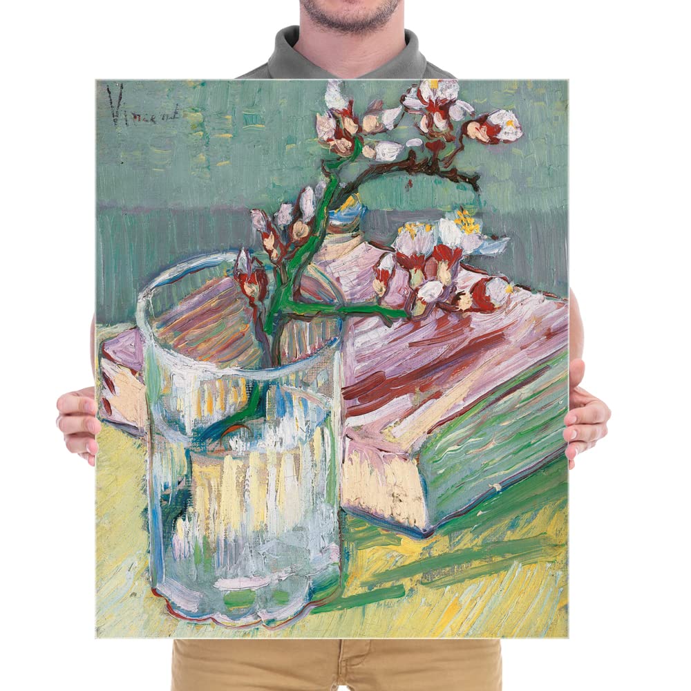 Wieco Art Canvas Wall Art Blossoming Almond Branch in a Glass with a Book by Vincent Van Gogh Large Canvas Prints for Living Room Decoration Post-impressionism Pictures Artwork