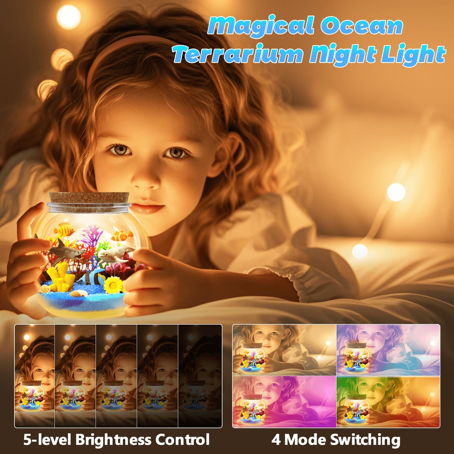kiddgroo Unicorn&Ocean Light Up Terrarium Kit for Kids,Unicorn & Sea Animal Toys Birthday Gifts for Kids Ages 4-12 Year Old, DIY LED Night Light Craft Kit