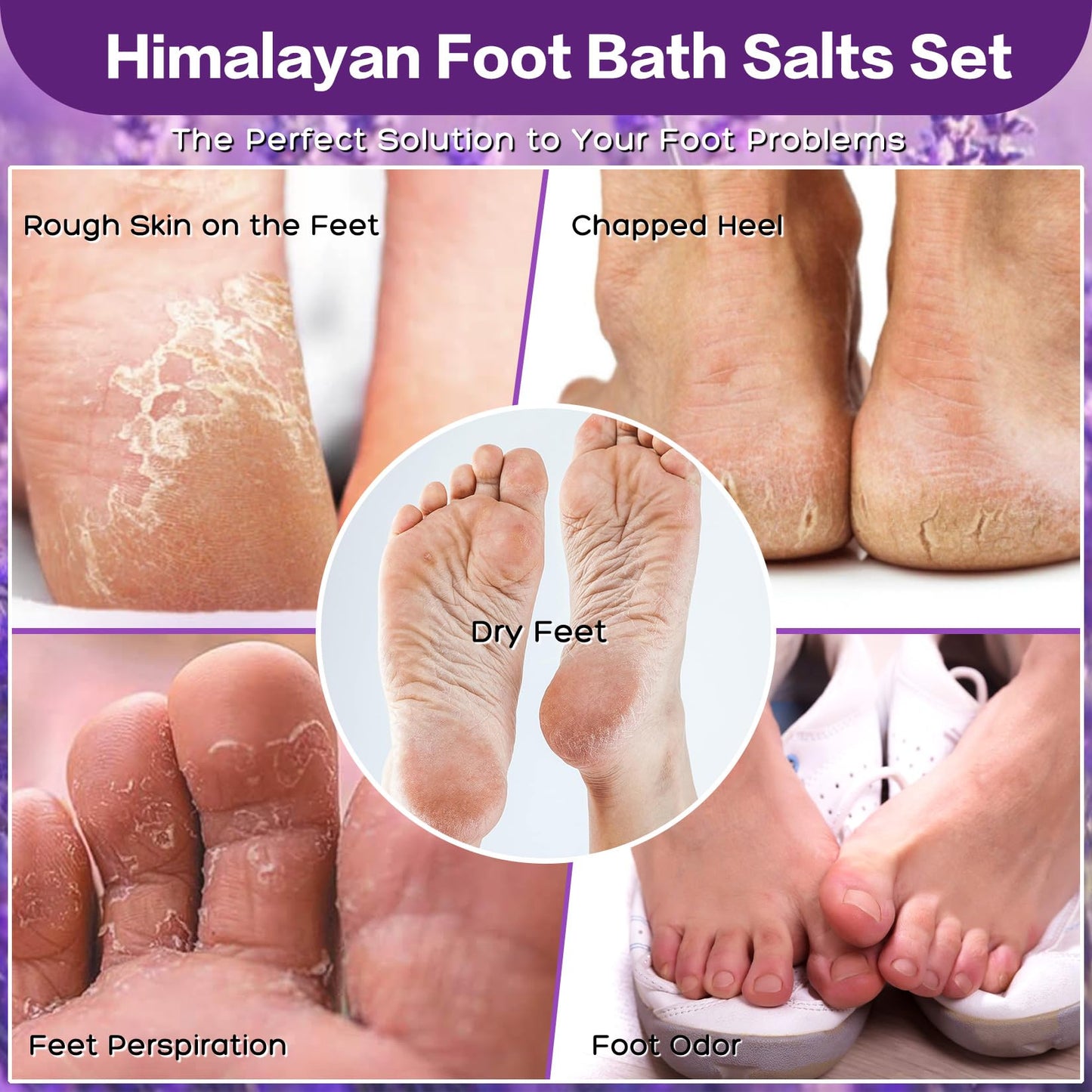 XIWEIOO Himalayan Pink Salt Kit Pack of 2 Natural Foot Soak Salts Epsom Salt Essential Oils Lavender Orange Rose Scent Dead Sea Salt Moisturizing Skin Tea Tree Oil Care Christmas Gifts for Women