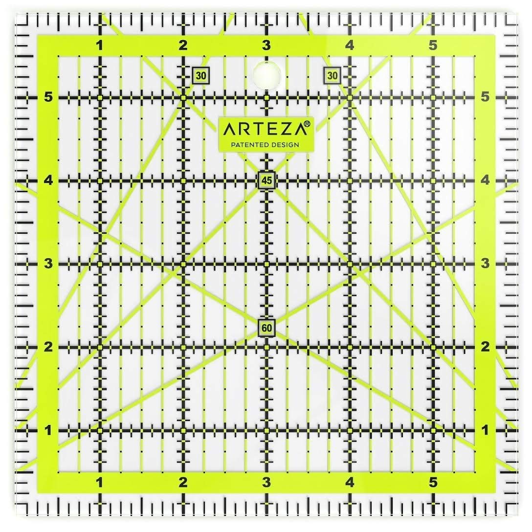 ARTEZA Quilting Rulers Set of 4, Acrylic Square Quilting Rulers for Sewing and Fabric Cutting, 4.5 x 4.5, 6 x 6, 9.5 x 9.5, 12.5 x 12.5 Inch, Dual-Color Grid, 30/45/60 Degree, 48 Non-Slip Rings