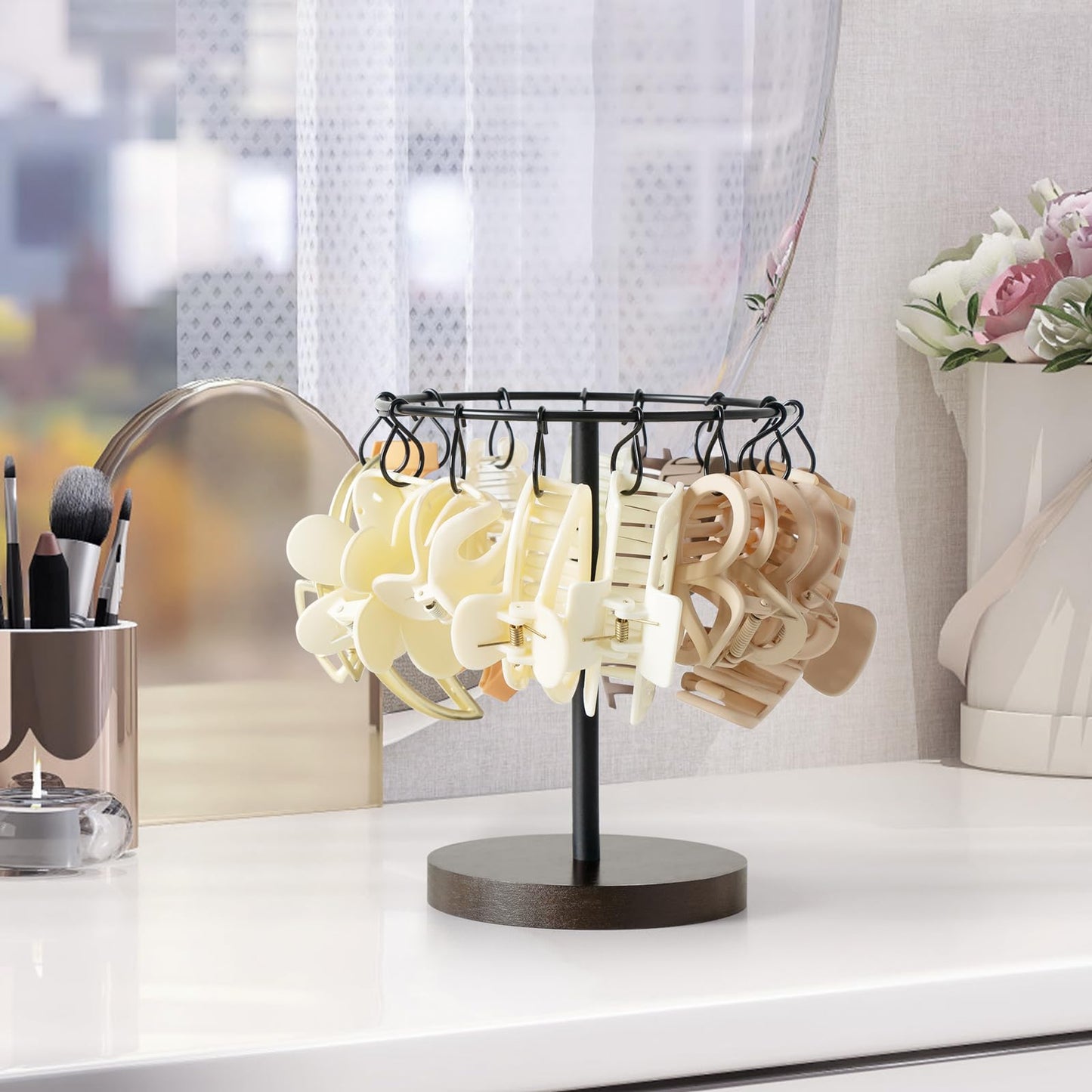 Dahey Metal Claw Clip Organizer Holder Stand Storage Display Hair Accessories Bedroom Bathroom College Dorm Room Decor for Women and Girls, Brown