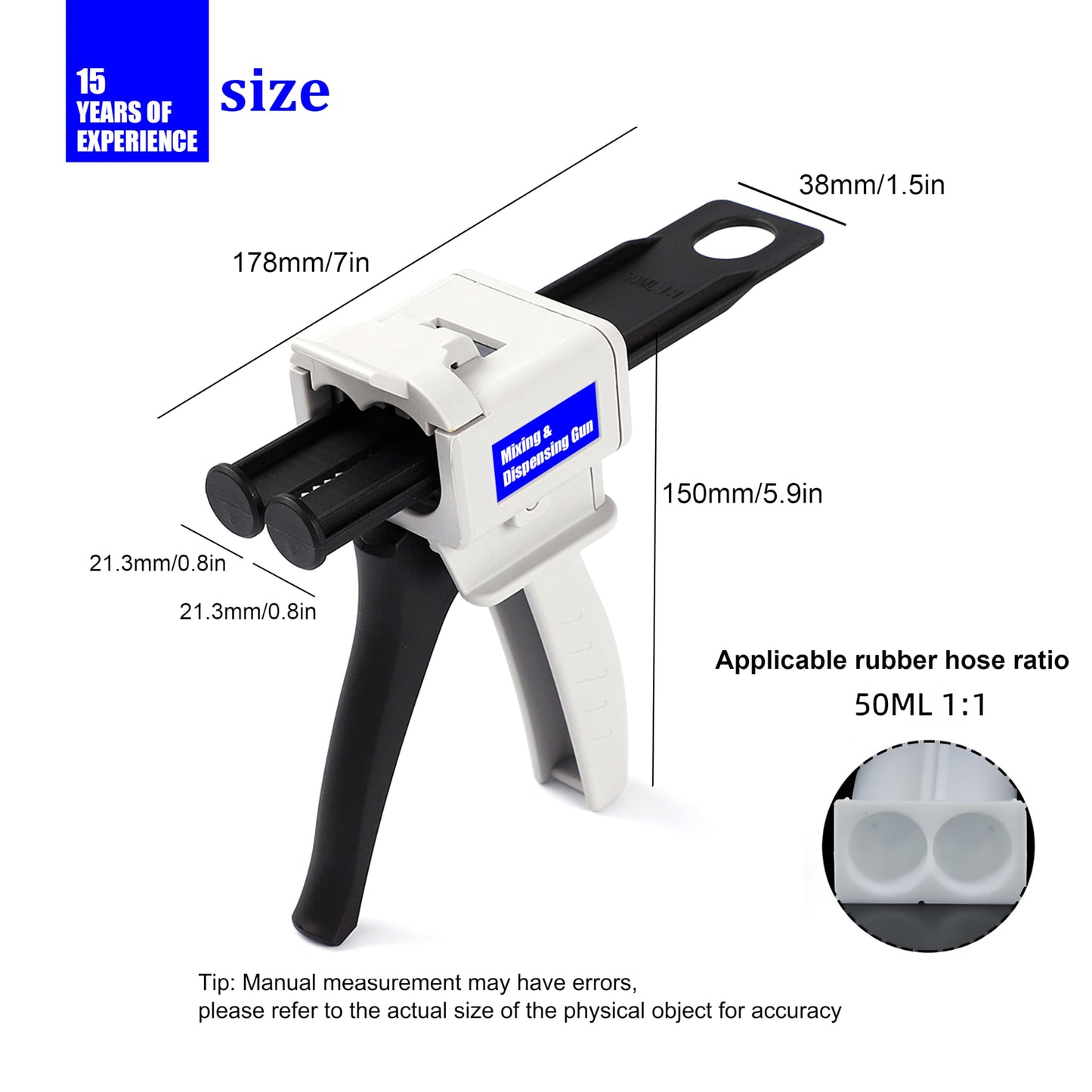 SoKalChw Mixing dispensing gun, Epoxy glue gun, AB Impression Material Gun ratio 1:1/2:1 for 50ml, Compatible with 3M adhesive 04747 cartridges and double cartridges, With 10 pcs 3.3in mixing nozzl