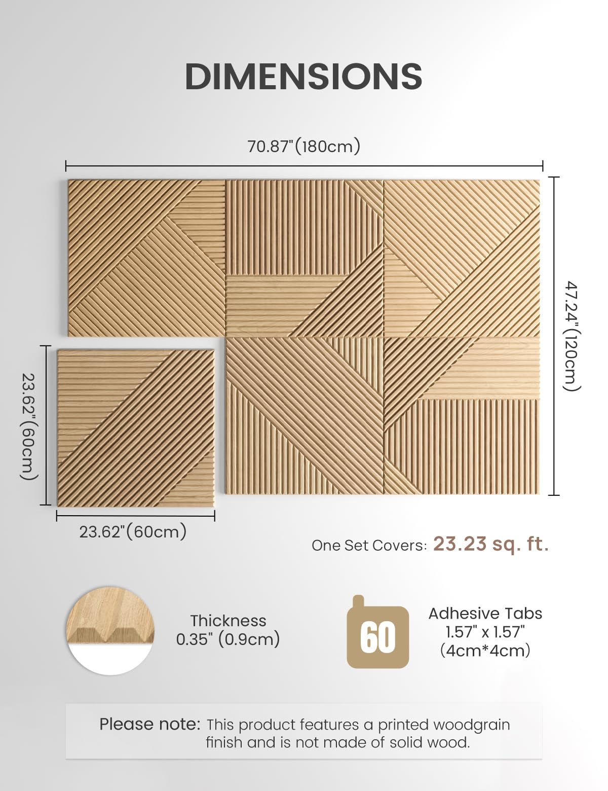 Fluxynara Large Felt Bulletin Board,Cork Board Alternative 70.87'' x 47.24'' Art Acoustical Wall Panels-6 Pack with 60 Adhesive Tabs,for Recording Studio/Home Offices-Natural Oak/Crossing Lines
