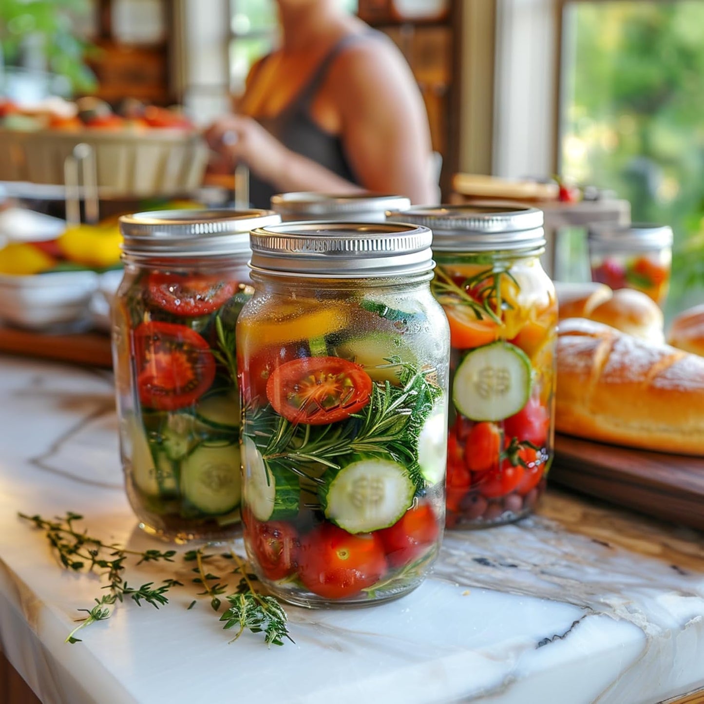 ComSaf Wide Mouth Mason Jars 32 oz with Lids 2 Pcs, Quart Mason Jars with Seal Band, Large Glass Jars, Large Canning Containers for Pickles, Jams, Sauces, Salsa, Sourdough, Salad, Suntea, Food Storage