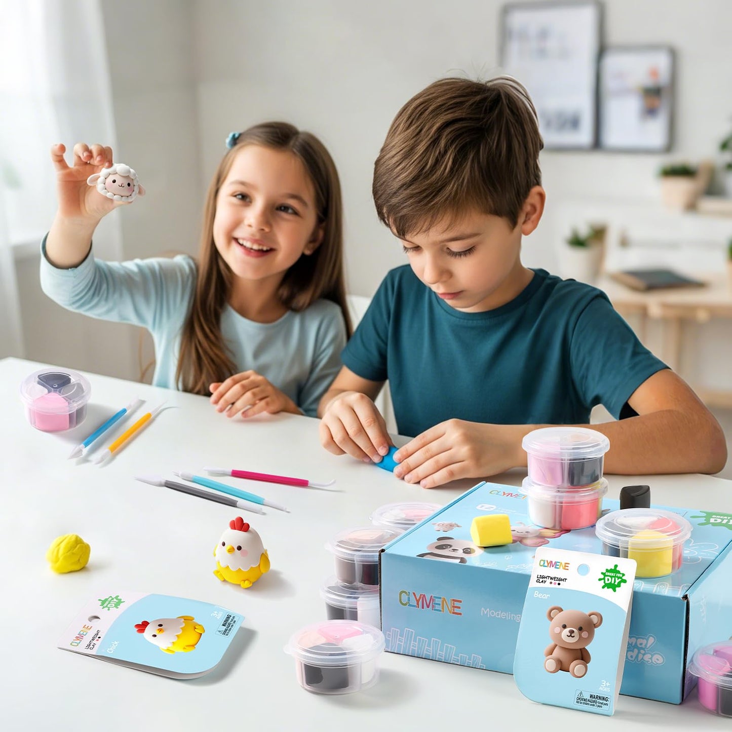 CLYMENE Air Dry Clay Kit for Kids, 12 Animals Modeling Clay with Tools & Tutorials, Arts and Crafts Creative Toys for Boys and Girls Ages 3+