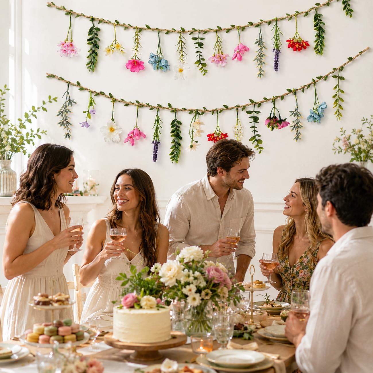 2 PCS 6.5ft Artificial Flower Banner Wildflower Garland Hanging Flowers for Garden Birthday Wedding Tea Party Bridal Shower Home Spring Supplies(Hemp Rope)