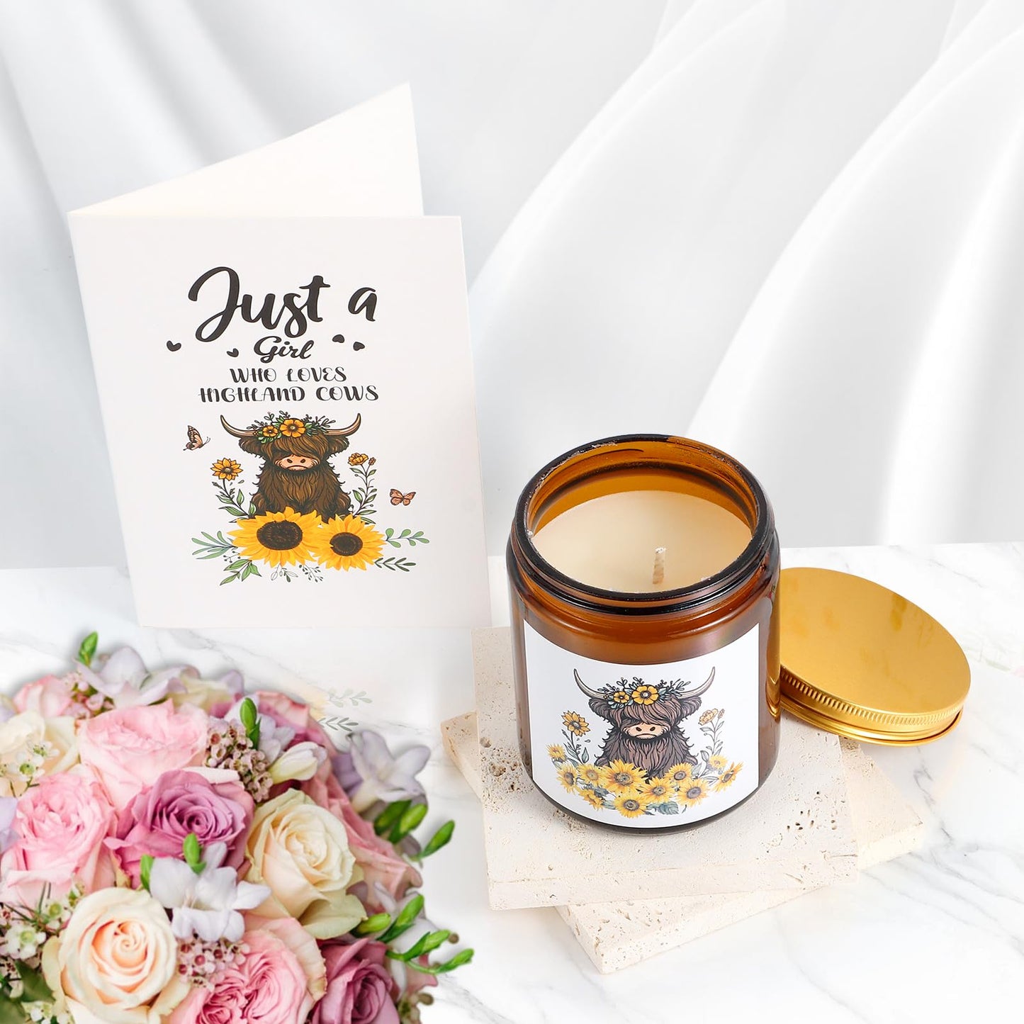 Bayelove Highland Cow Gifts for Women Highland Cattle Stuff Themed Gifts Include Tumbler Mug Makeup Bag Hair Claw Clips Keychain Socks Card for Highland Cow Lover Birthday Christmas