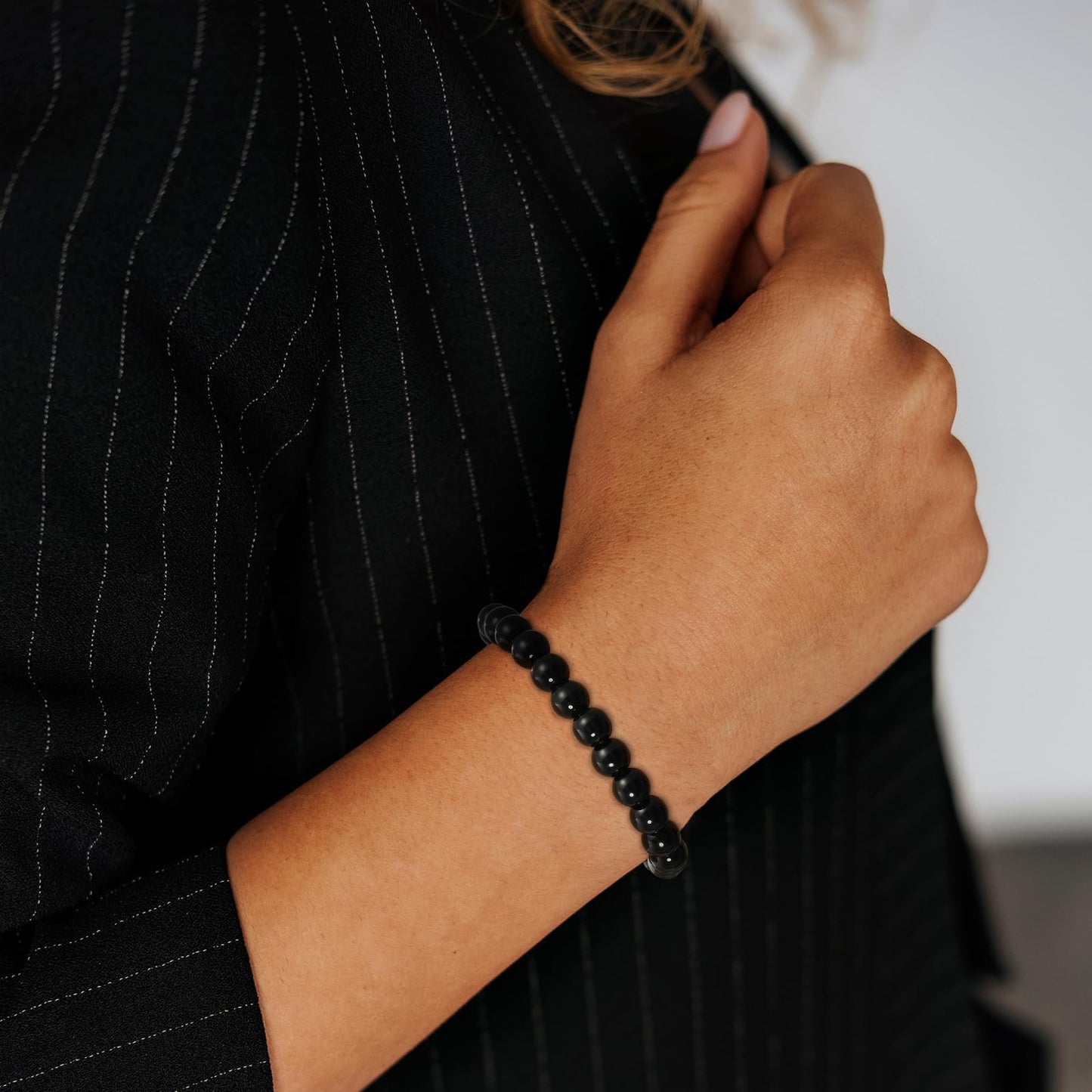Gnamy Black Obsidian Bracelet for Women, Healing Crystal Bracelet for Spiritual Healing Positive Energy Stress Relief, Natural Stone Stretch Beaded Bracelets Birthday Valentines Jewelry Gifts for Daughter Her Best Friends Girlfriend