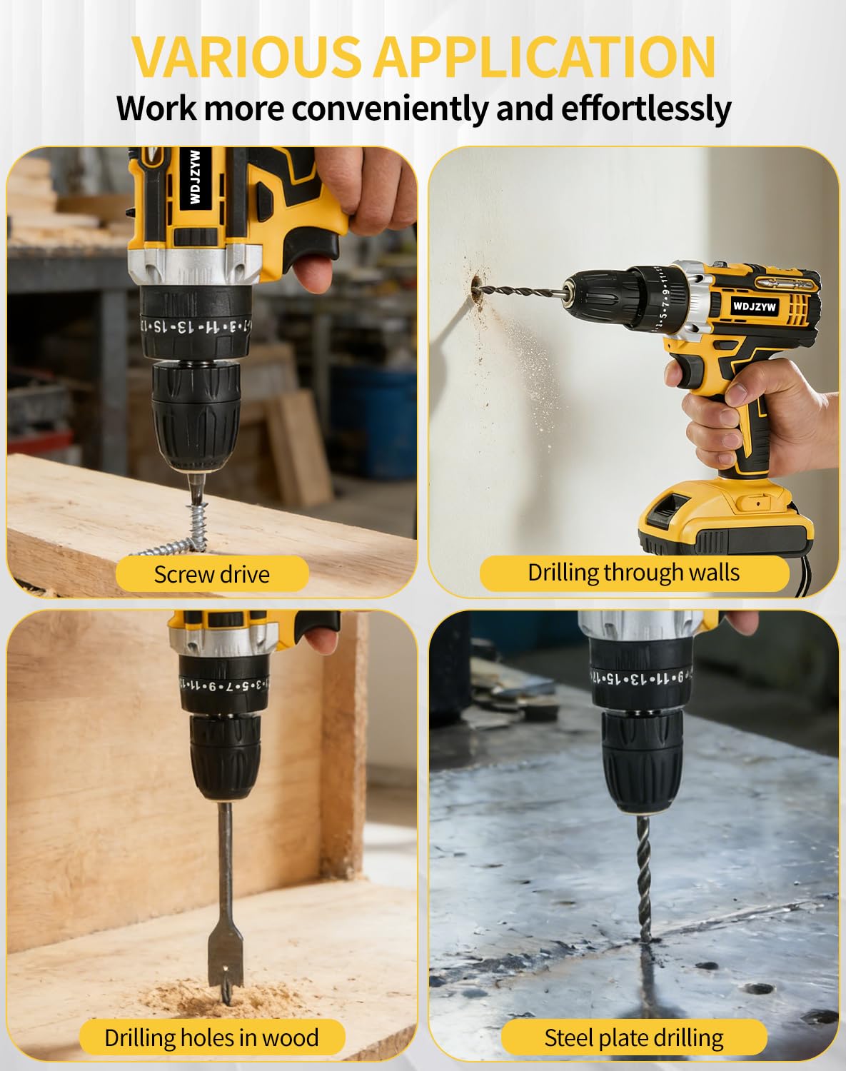 WDJZYW 21V Brushless Cordless Drill Driver Set,1500RPM Power Drill with 2 Batteries,25+3 Torque Settings,3/8" Keyless Chuck,LED Light,Professional Home & DIY Tool Kit with Case