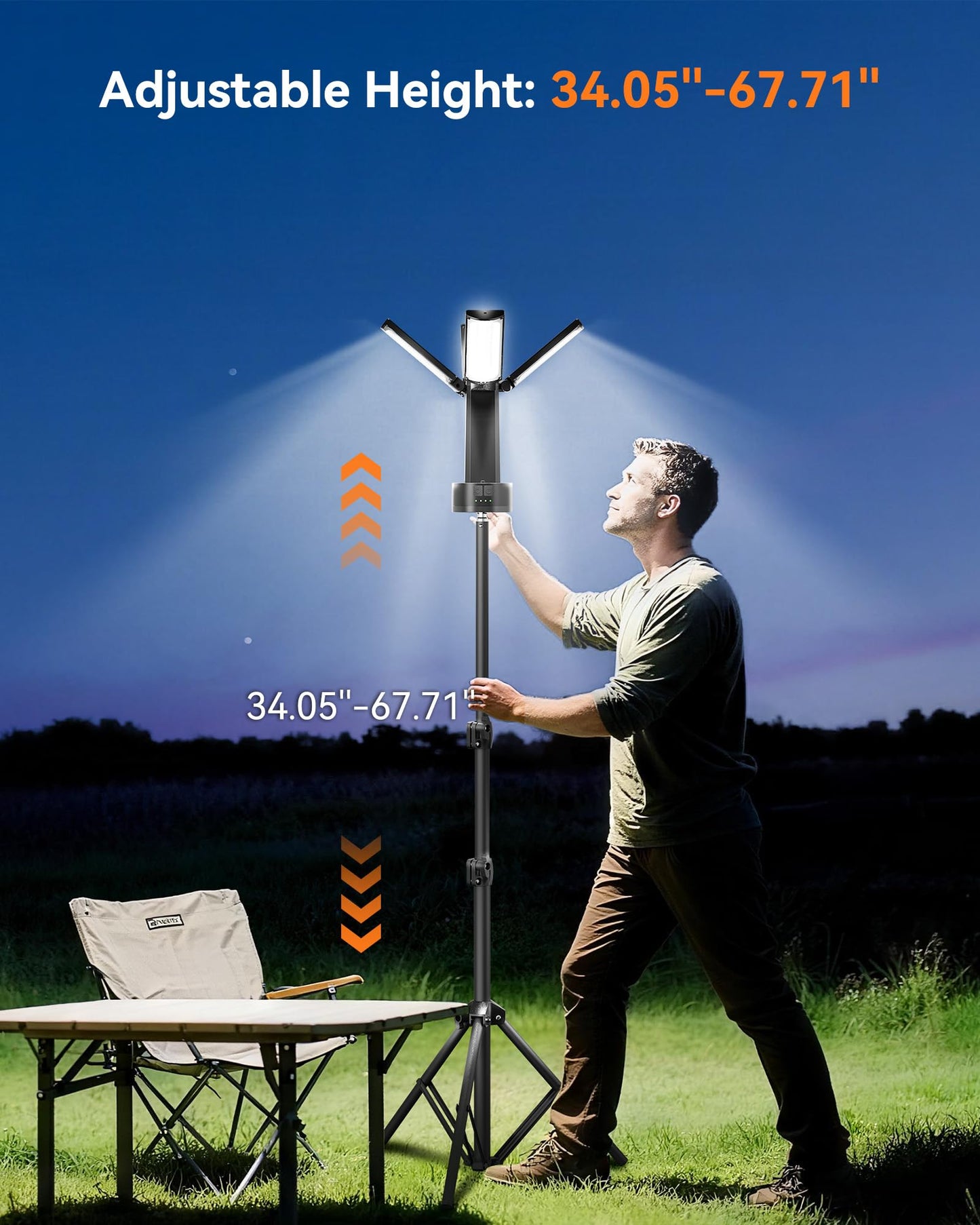 CORESLUX Rechargeable Camping Lights with Stand, 6000K Portable Work Light, 4 LED Lamp Heads Magnetic Flashlight with Detachable Tripod Camping Essentials for Outdoor Work, Garage, Camping, Fishing