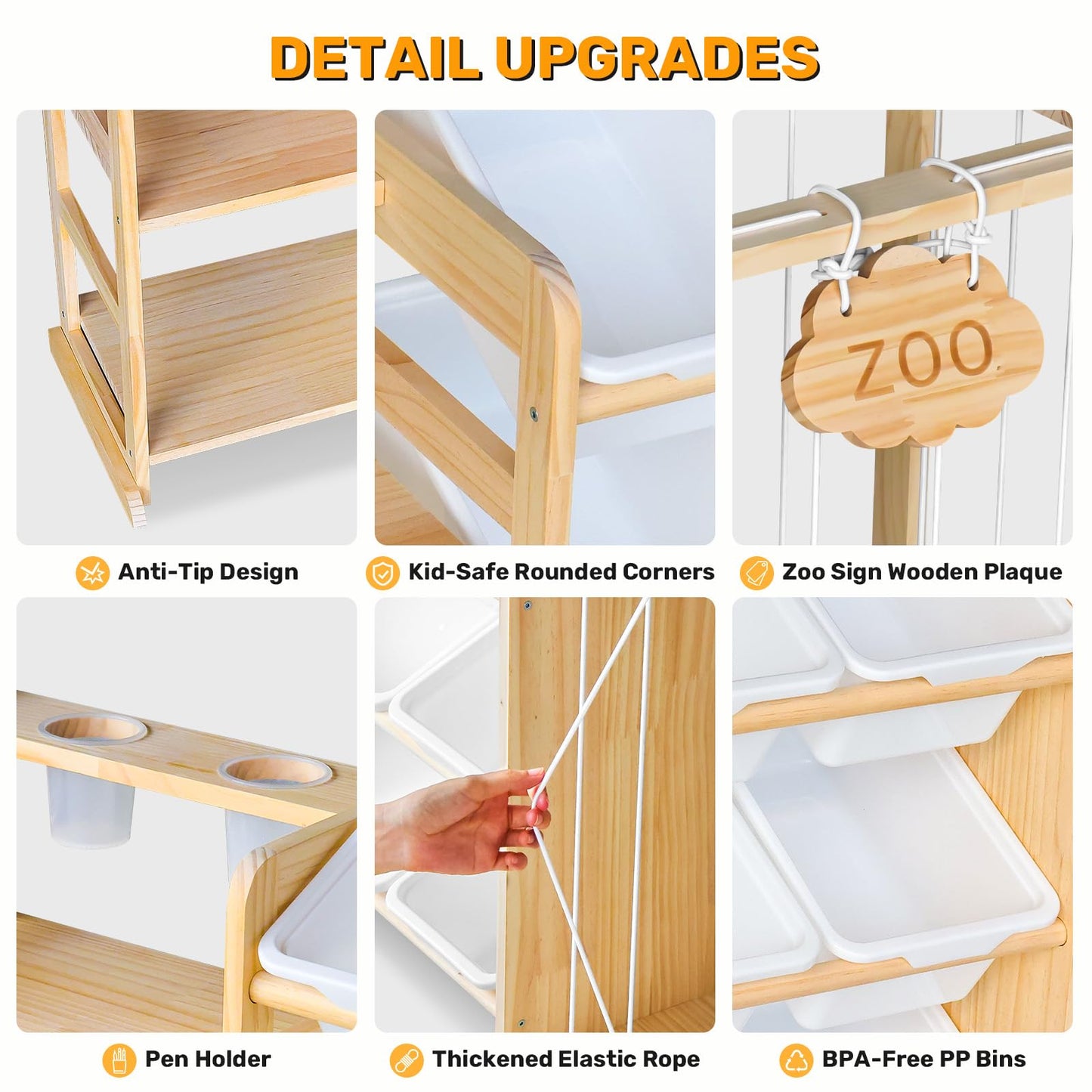 Yazzropt 114" Large Toy Storage Organizer with Bins Shelves & Stuffed Animal Storage for Kids Wood Toddler Playroom Organization with Bookshelf Toys Box Wooden Organizers for Kids Room Nursery Bedroom