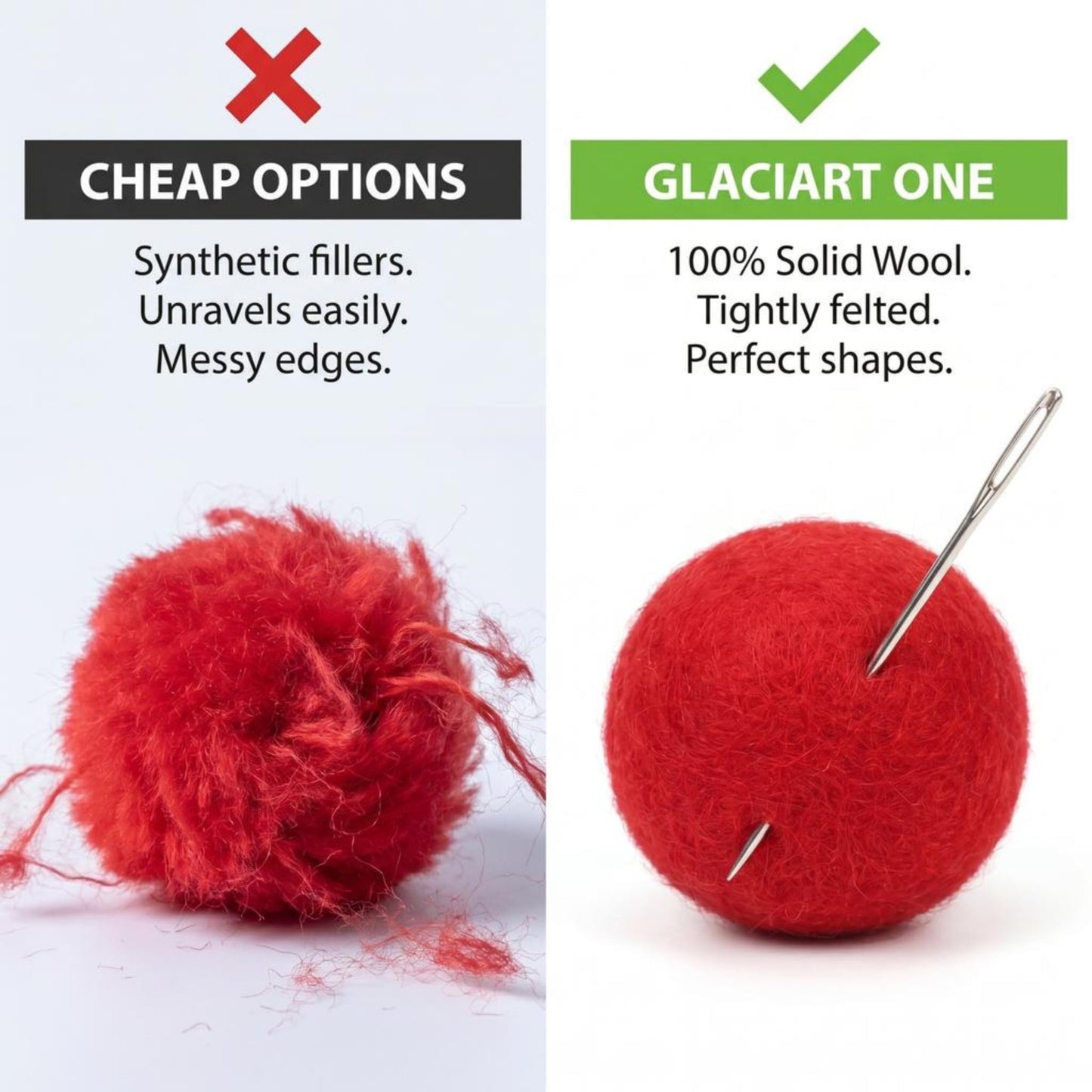 Glaciart One Felt Pom Poms, Wool Balls (240 Pieces) 1.5 cm – 0.6 Inch, Handmade Felted 40 Color (Red, Pink, Blue, Orange, Yellow, Gray, Black, Pastel and More) Bulk Small Puff for Felting and Garland