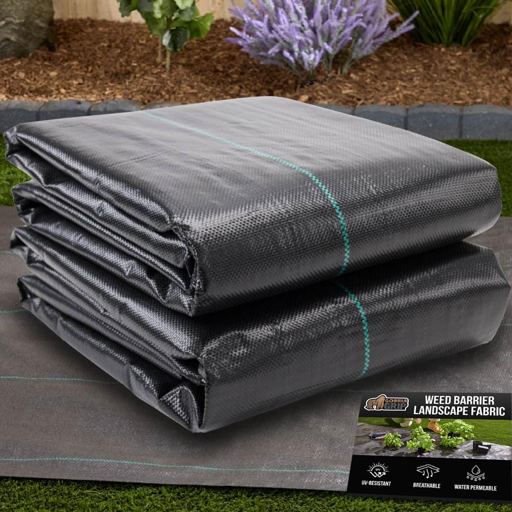GORILLA GRIP Weed Barrier Fabric, 6 FT x 100 FT, Heavy Duty Woven Landscape Fabric 3.2oz, Weed Control Ground Cover for Garden Beds & Mulch Permeable Underlayment for Landscaping Home & Commercial Use