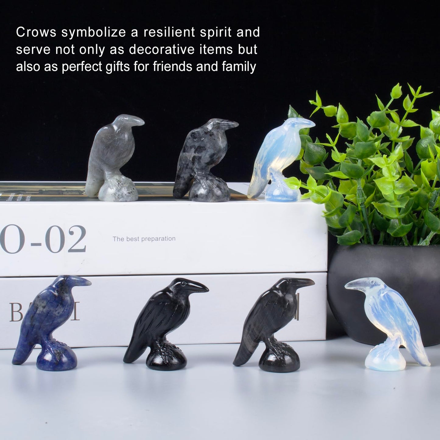 QLRSUXN Natural Silver Obsidian Raven Figurines, 2 Inch Healing Crystal Animal Statues, Lucky Guardian Pocket Crow Figurines as Women’s Gifts, Raven Statues for Office Home Decor and Ornament.