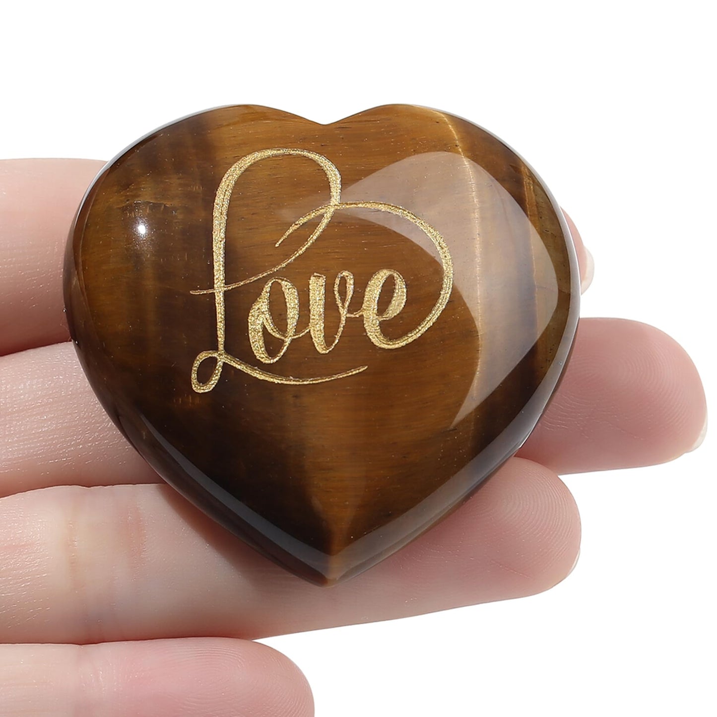 ZHIYUXI 45mm Tigers Eye Engraved Heart Stones Heart Gift Gemstones Heart Shaped Rocks Polished Tigers Eye Stones Mental Health Gifts Gem Meditation Spiritual Gifts for Men Reiki
