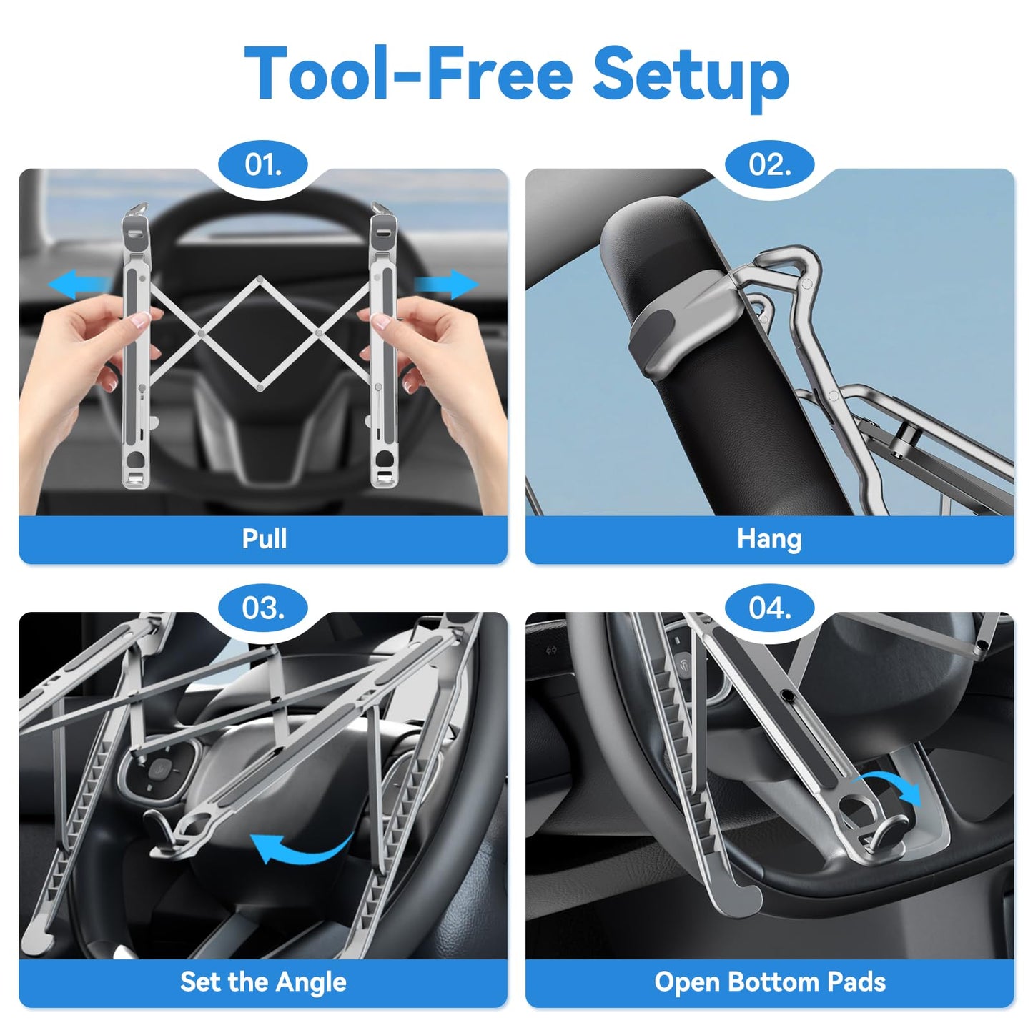STEERTOP Car Laptop Mount Steering Wheel Tray Holder, Height Adjustable Car Desk for Laptop Computer Tablet, Foldable Portable Lap Laptop Stand for Car Vehicle Workstation Accessories Truck SUV Tesla