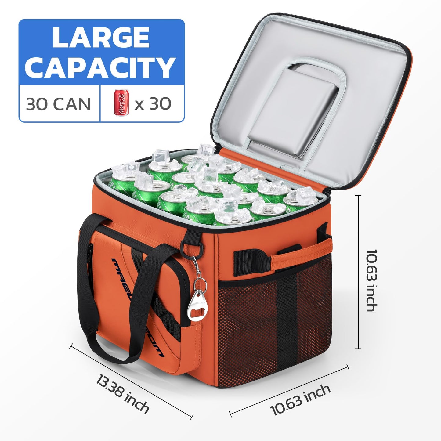 Maelstrom 30 Can Large Leakproof Soft Cooler Bag, Insulated Collapsible Ice Chest with Bottle Opener, Portable for Beach, Camping, Travel & Shopping (Orange)