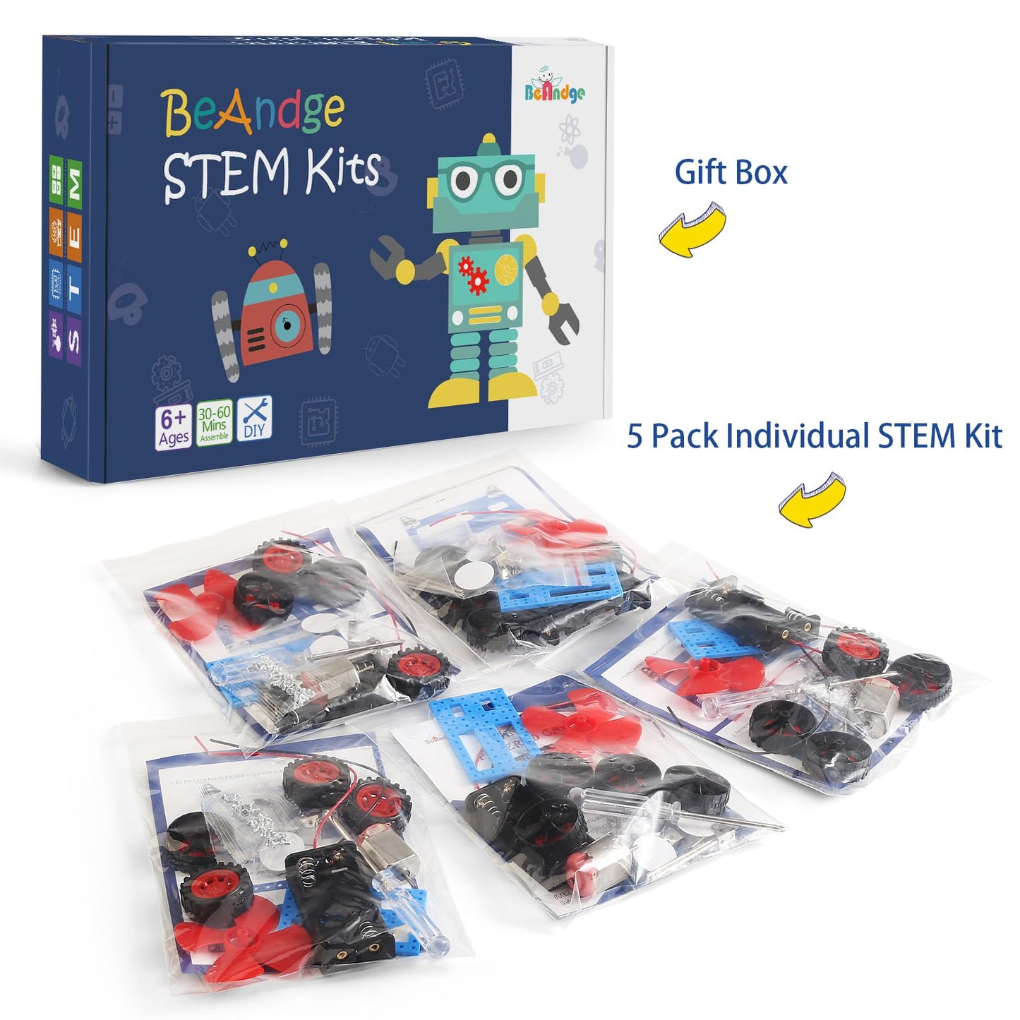 5 Set Individual STEM Kit for Kids, 2nd Grade Boy Toys Bulk Gifts, 1st First Graders Boys Gift Ideas, Classroom Science Kits Craft Projects Class Activity, Robot Wind Powered Car Building Activities