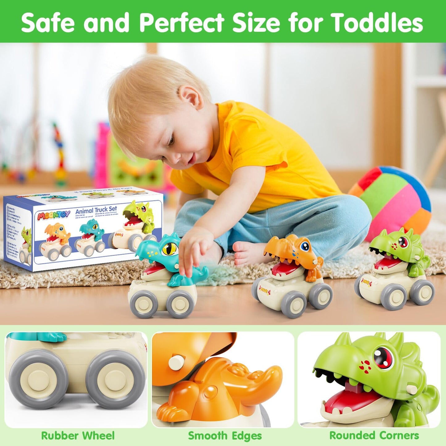 MOONTOY Baby Car Dinosaur Toys for 1 2 Year Old Boy Press and Go Cars for Toddlers 1-3, Push Go Dino Cars Toddler Toys Age 1-2 0-2 Baby Toys 12-18 Months Easter Basket Stuffers 1st Birthday Gifts