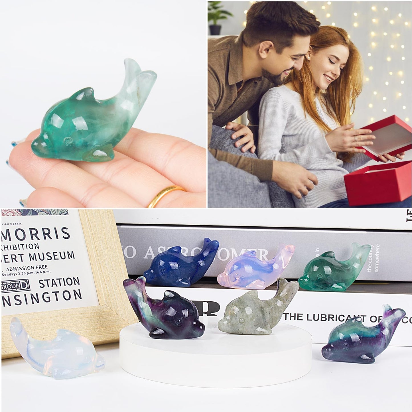 Hguxmcu Fluorite Crystal Dolphin Carving Hand Carved,1.8 Inch Dolphin Figurine Polished Gemstone Animal Sculpture Healing Stone Meditation Decor Gift Collection