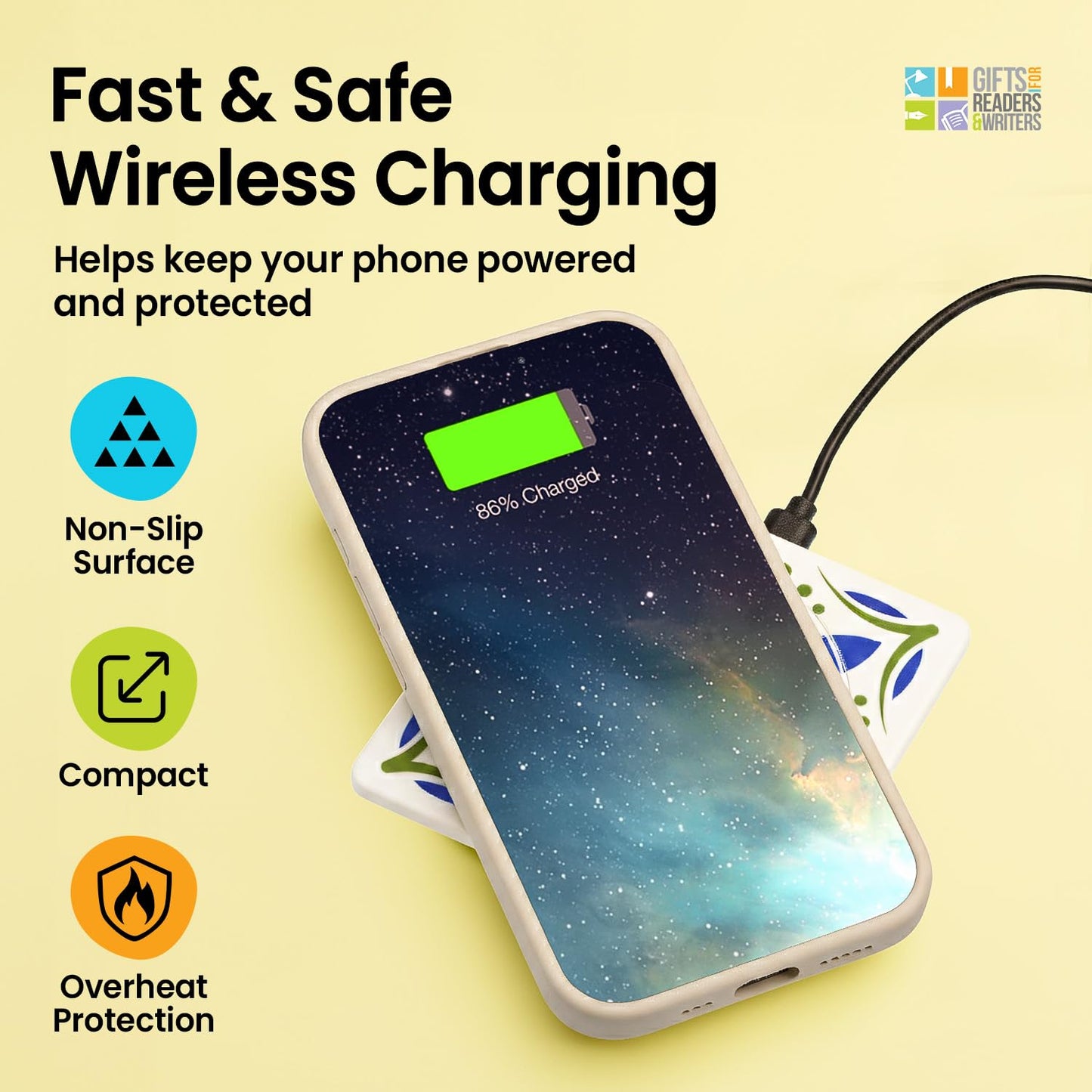 Gifts for Readers & Writers Wireless Charger, 15W MagSafe- Compatible Charging Pad, Portable & Magnetic Fast Charging Station, ZipCharger for iPhone & Airpods, Tile