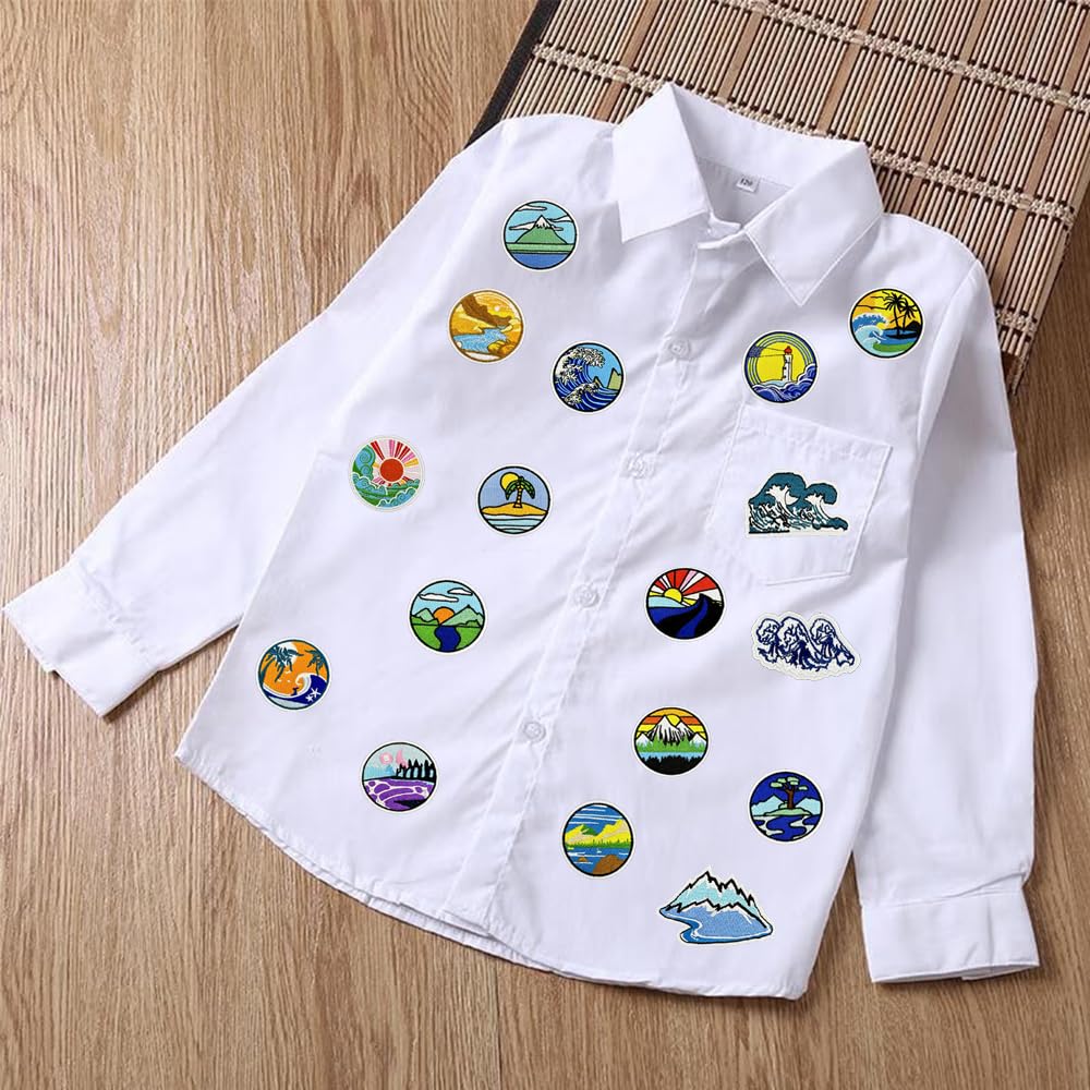 20 PCS Camping Patches Adventure Outdoor Embroidered Hiking Applique Iron on Sew on Patches for Backpacks,Pants,DIY Decoration,Bags,Jackets,Vests,Coat,Uniforms,Clothes,Jeans,Dress,Hat