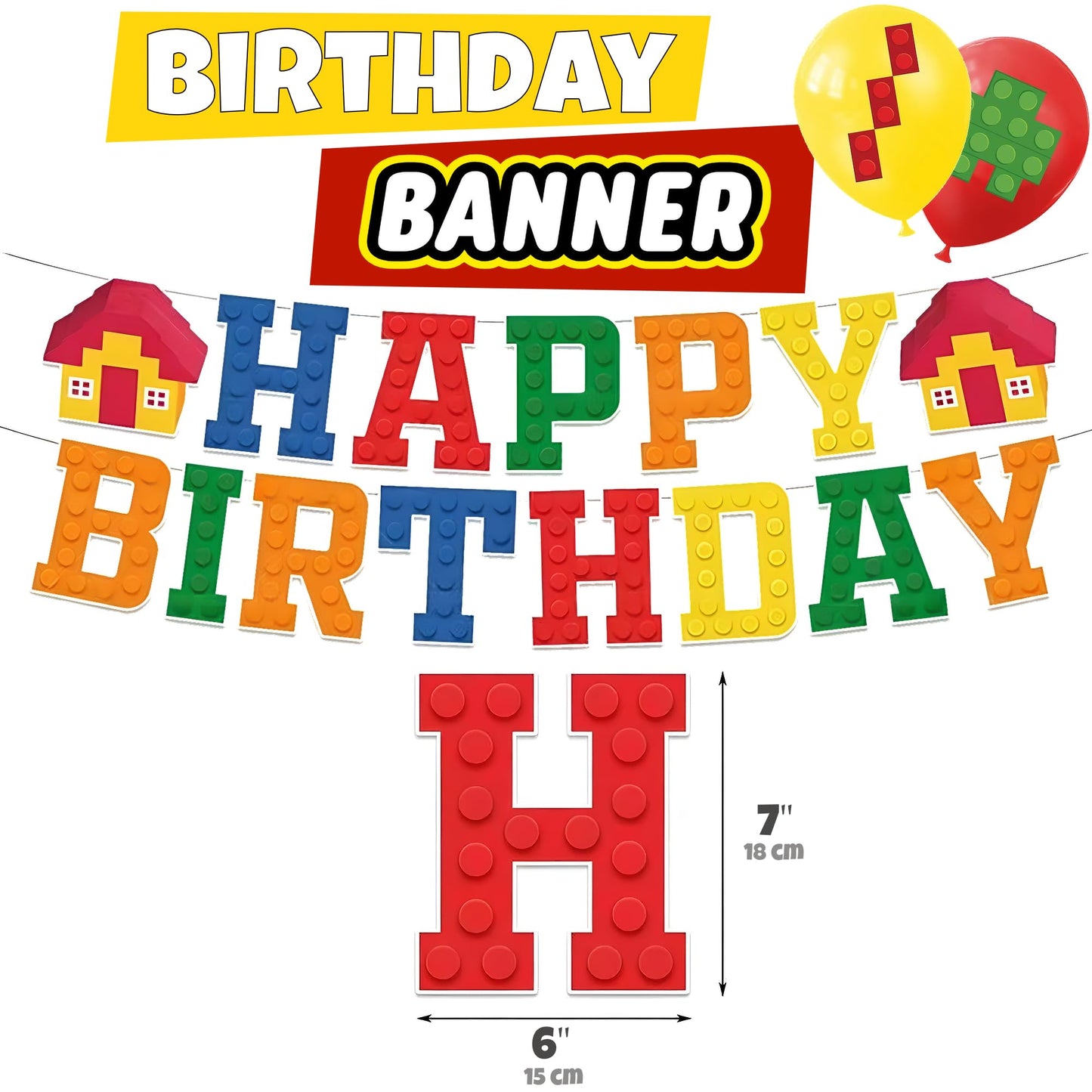 Birthday Decorations 6 Year Old Boy – 6th or 9th Birthday Decorations – Building Blocks Party Kit – Number 9 or 6 Balloons, Banner, Cupcake & Cake Toppers – Brick Theme Party Supplies for Boys 6 or 9