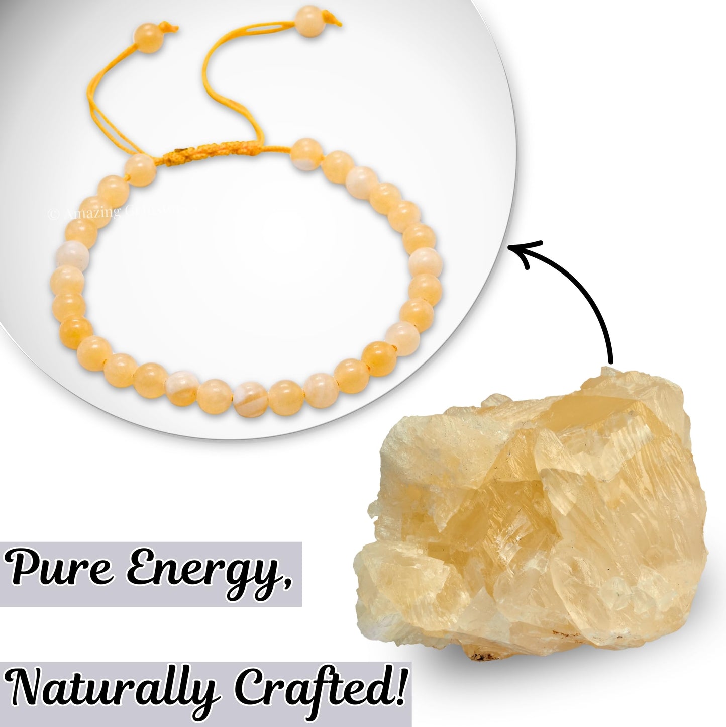 Amazing Gemstone Yellow Calcite Bracelet for Women Men's Gifts - Protection Healing Crystal Bracelet - 6mm Gemstone Beaded Adjustable Bracelet