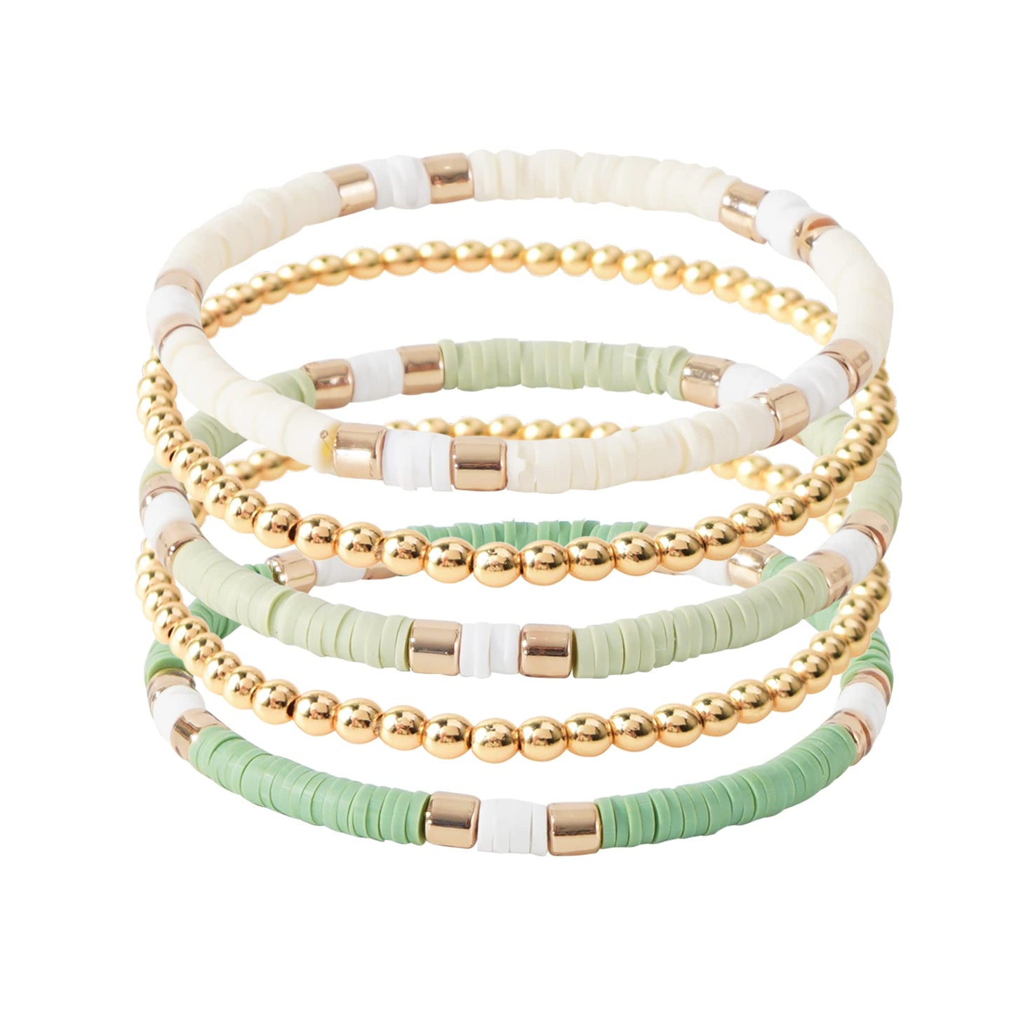 GOOJIDS Surfer Heishi Clay Bead Bracelets for Women Bohemian Stackable Gold Plated Beaded Stretch Bracelets Elastic Layering Friendship Bracelets Set Boho Jewelry