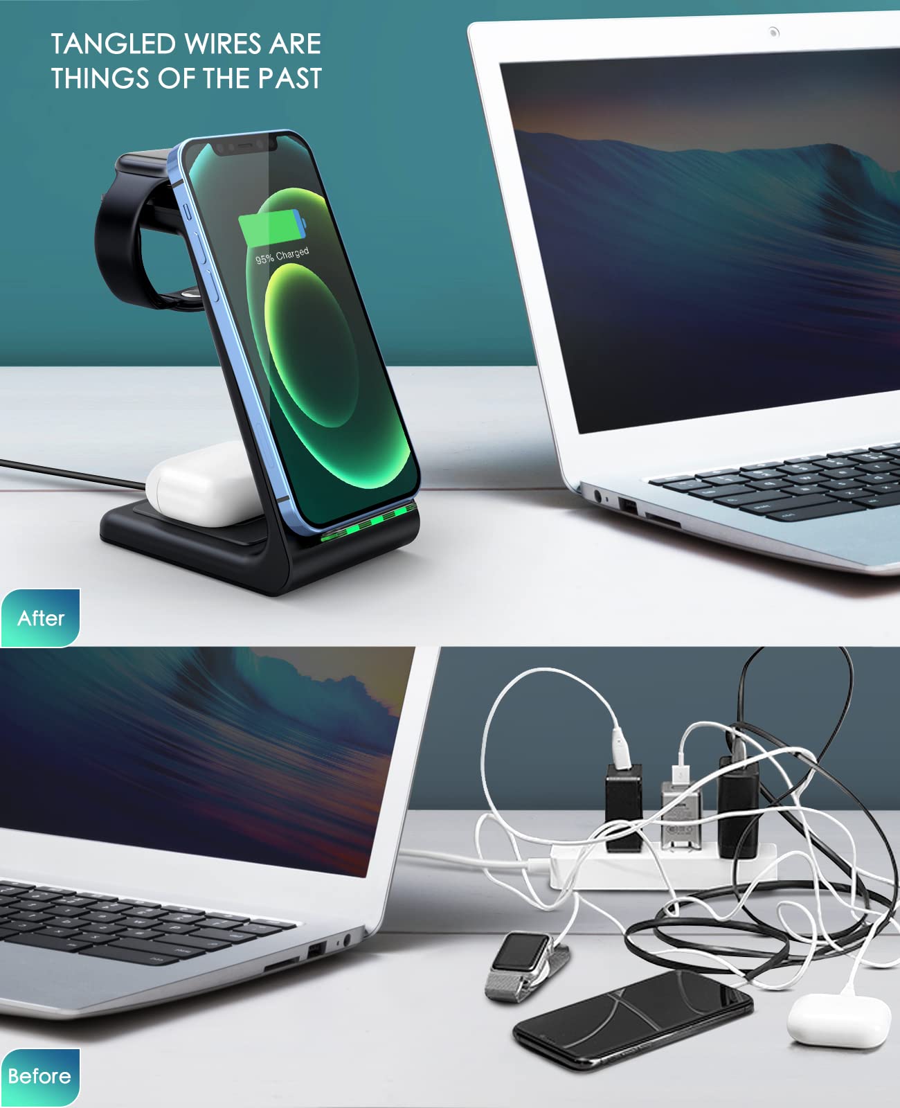 3 in 1 Wireless Charging Station, 2026 Upgraded Fast Desk Charger Station for iPhone 17 16 15 14 13 12 Pro Max Plus, Charger Stand for Apple Watch 10 9 8 7 6 5 4 3 2 SE, Airpods 4 3 2 Pro(Black)