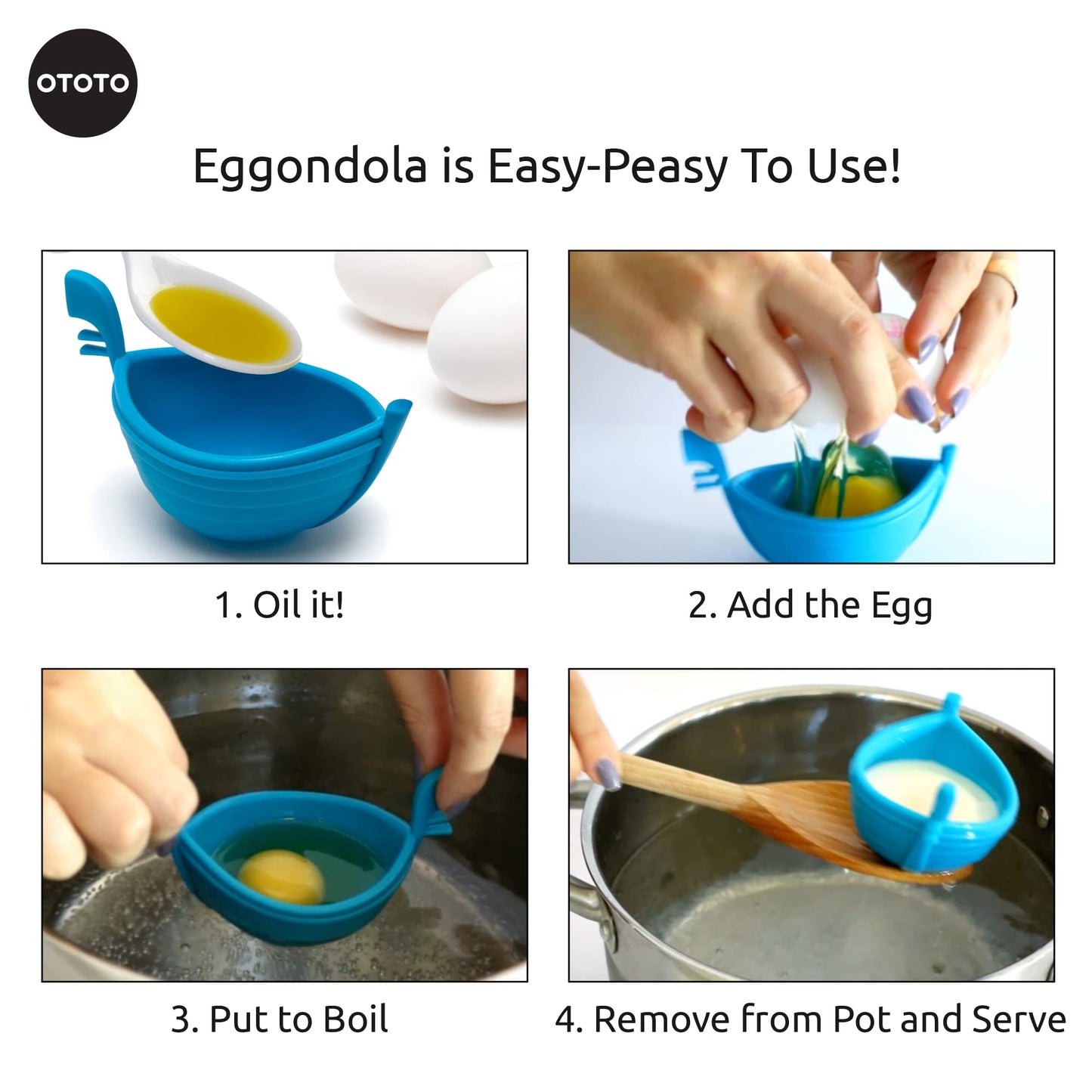 OTOTO New Eggondola Egg Poacher - Poached Egg Silicone Egg Cooker - Gondola Egg Silicone Poacher for Cooking Eggs - Kitchen Egg Cooker, Perfect Egg Maker - Egg Design Maker, Egg Kitchen Gadgets