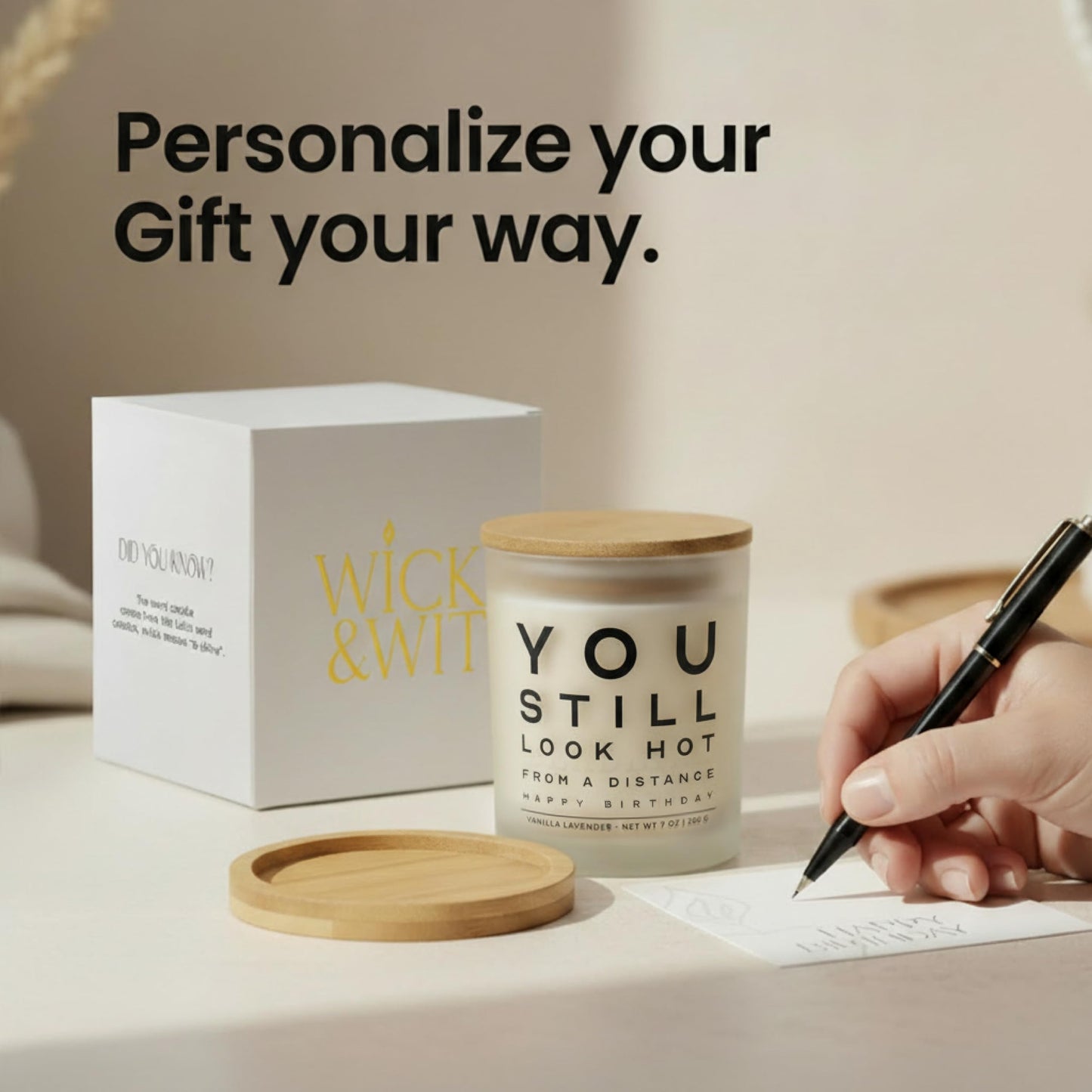Funny Birthday Gifts for Women You Still Look Hot from a Distance Gift Set Playful Gifts for Friend Sister Coworket BFF Vanilla Lavender Soy, 50+ Hour Burn, Ready to Gift Box by Wick and Wit