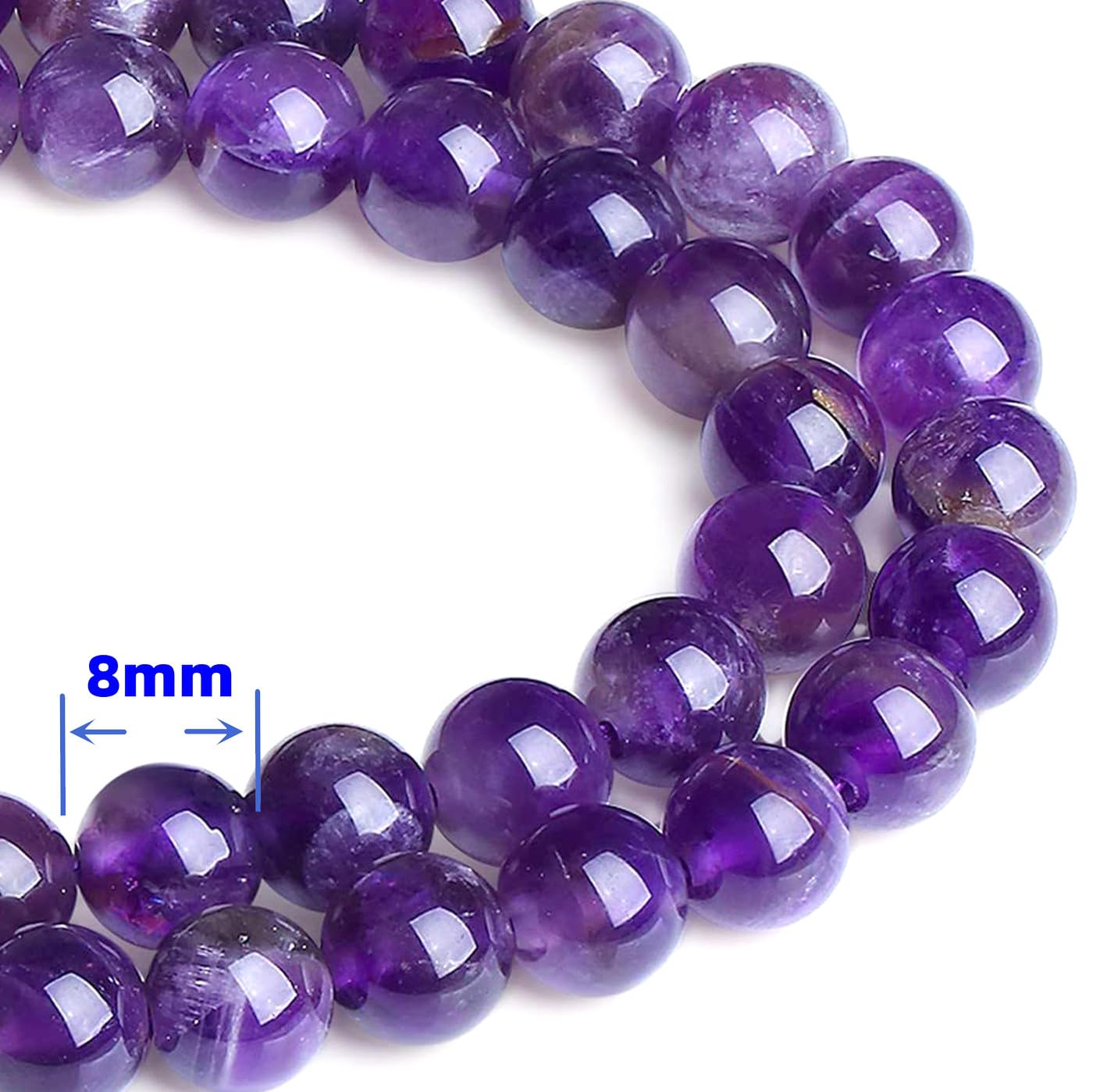 QINJIEJIE 60PCS Amethyst Beads 8mm Natural Stone Beads Round Loose Gemstone Bead for Bracelet Beading Purple Crystal Jewelry Making DIY Necklace Earrings 0.32" Stocking Stuffers