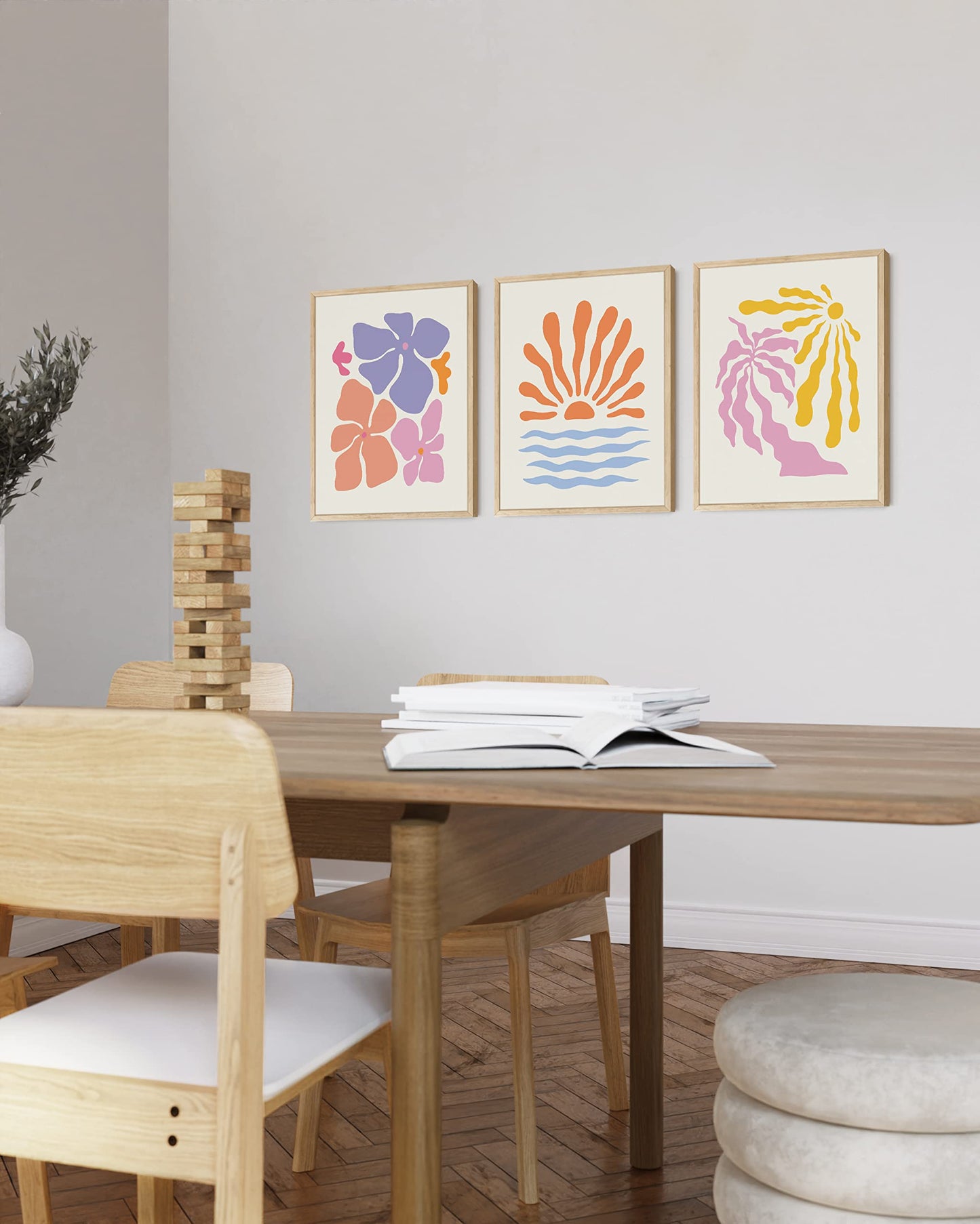 HAUS AND HUES Danish Pastel Preppy Prints - Set of 3 Flower Posters for Room Aesthetic, Pink Pictures for Wall Decor, Preppy Posters for Bedroom, Minimalist Abstract Wall Art (12x16, Unframed)