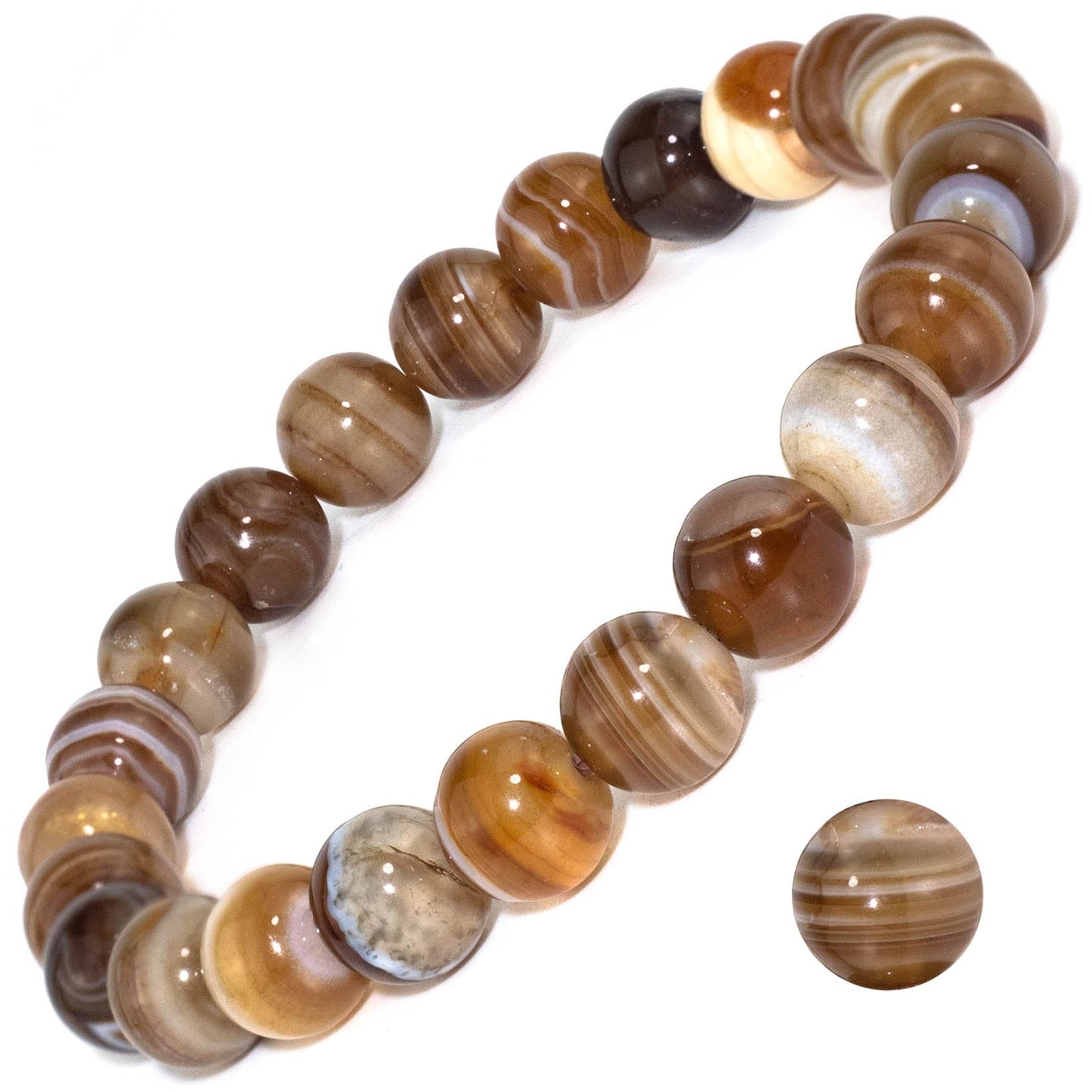 DAZCOLO 8mm Natural Gemstone Stretch Bracelet, Handmade Unisex Crystal Bracelets for Meditation, Yoga, Spiritual Healing & Positive Energy (Botswana Agate)