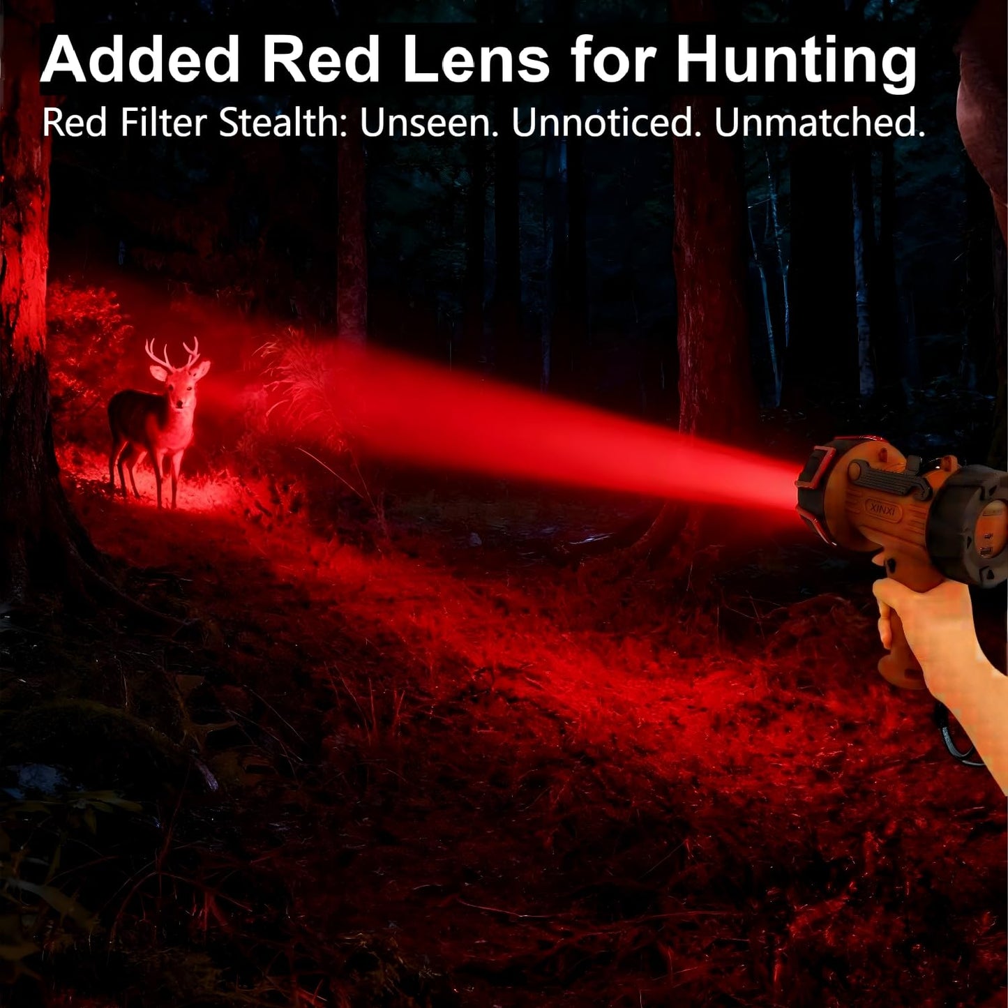 XINXI Rechargeable Spotlight 2,000,000 Lumens with COB Floodlight, IP67 Waterproof Spotlight Flashlight, Long Runtime Handheld Spot Light with Red Filter,Outdoor Spot Light for Hunting,Fishing(Brown)