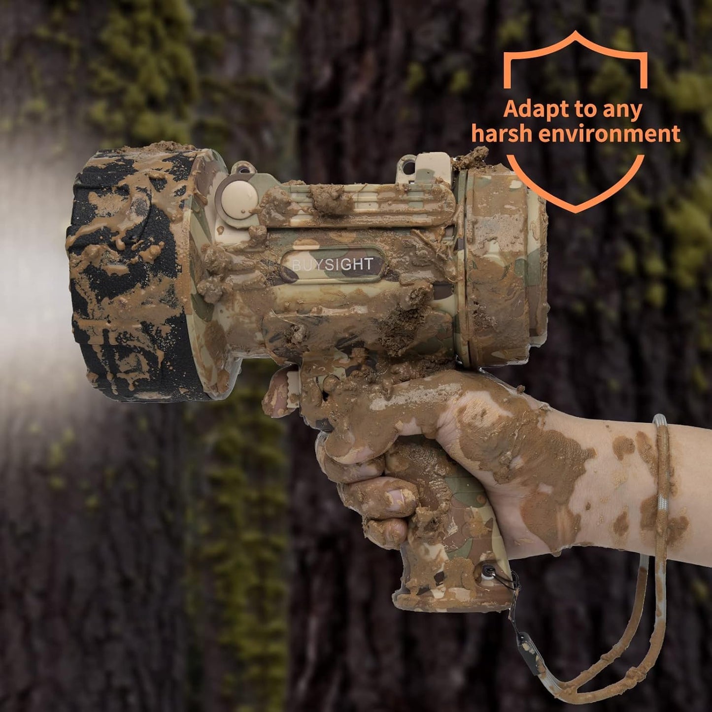 BUYSIGHT Rechargeable Spotlight Flashlight, TURE 1600 high lumens Hand held Spotlight Waterproof Flashlight Hunting floodlight with red Filter(Camouflage Gray-COB)