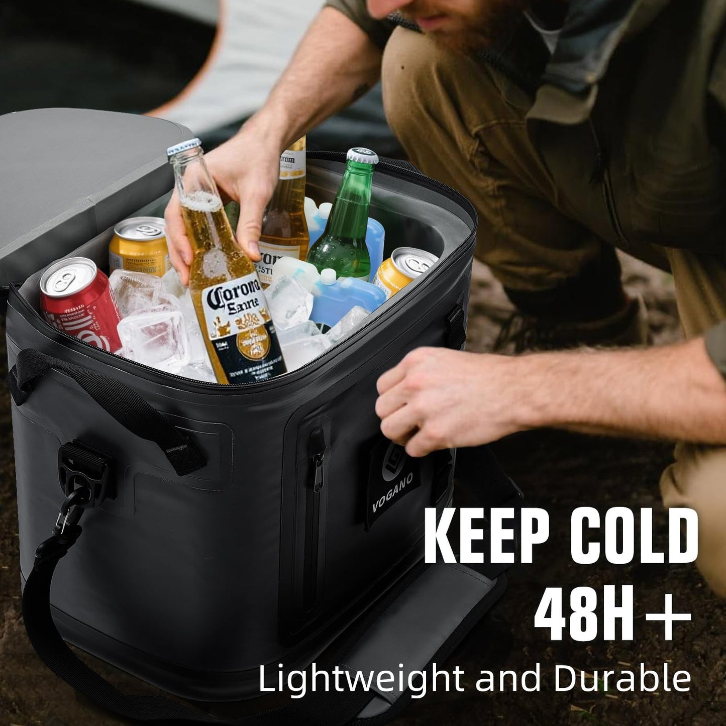 Vogano Soft Cooler - Insulated Leak-Proof Cooler Bag with Waterproof Zipper | 28 Can Portable Ice Chest for Camping, Beach, Travel, Picnic, Fishing (Dark Grey)