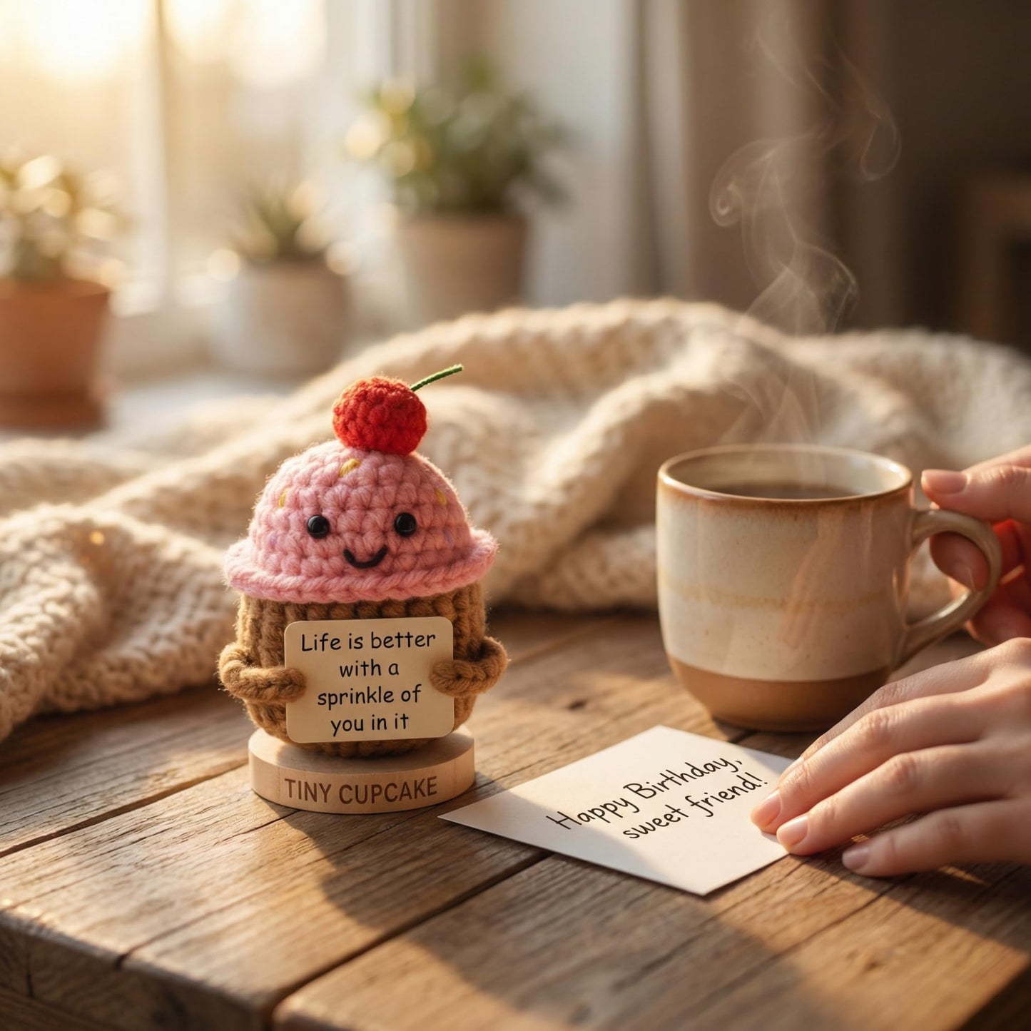 Friendship Gifts for Women - Handmade Positive Crochet Cupcake with 30 Cute Affirmation Cards for Emotional Support | Birthday Gift for Women, Best Friend, Bestie, Coworker | Mothers Day Present Idea