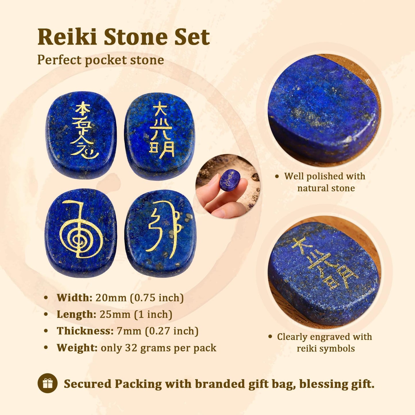 rockcloud Healing Crystal Green Aventurine 4pcs Engraved Chakra Stones Palm Stone Reiki Balancing