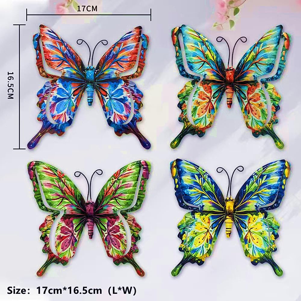 4Pcs Butterfly Metal Wall Decor,6.7"x6.5" Outdoor Hanging Wall Art Sculptures Decoration for Living Room Fence Garden Yard Patio Balcony Office