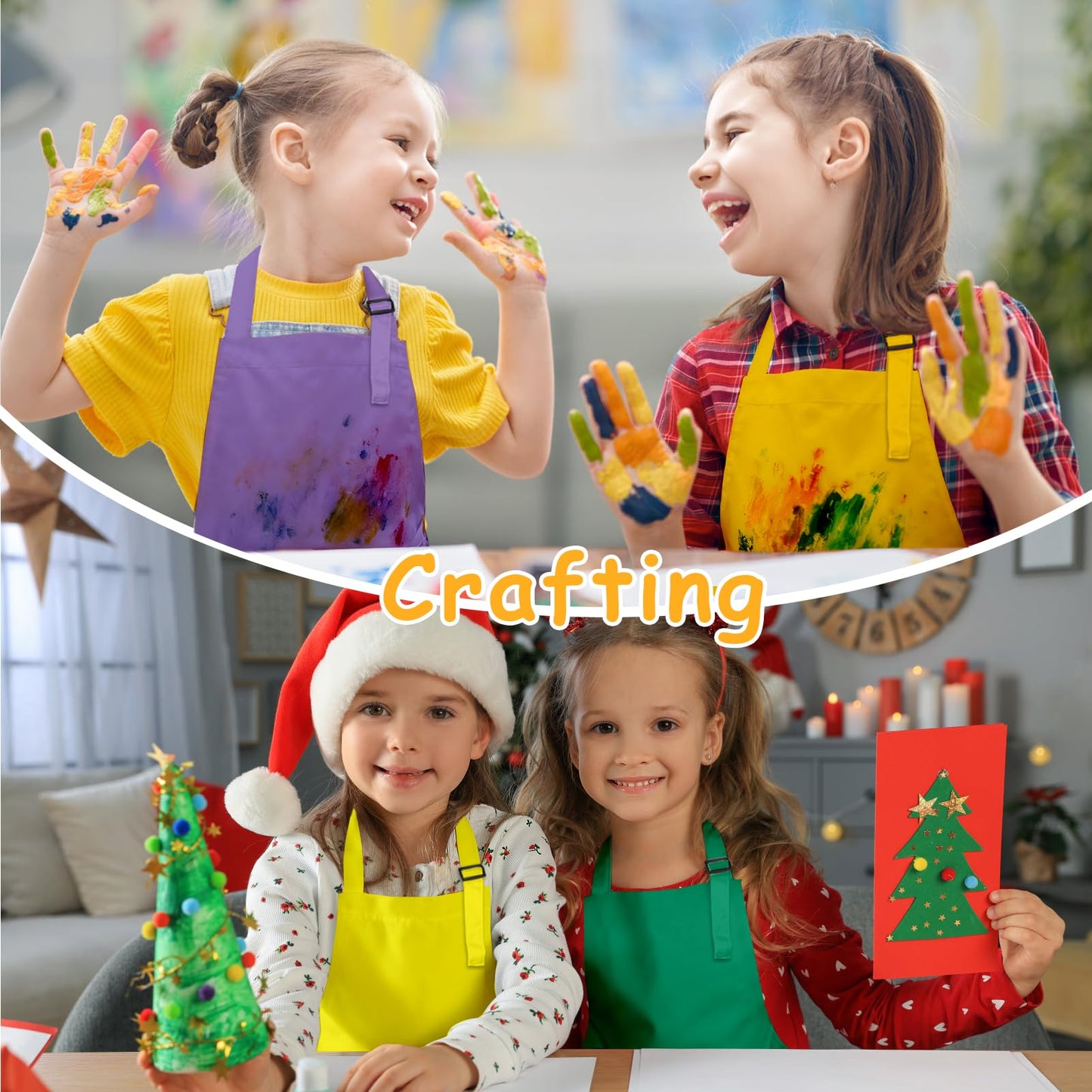 IAGBIBUI Kids Apron, 8 Pack Kids Aprons for Girls Boys, Children Art Painting Aprons Kitchen Classroom Cooking Baking for Age 6-13 Years