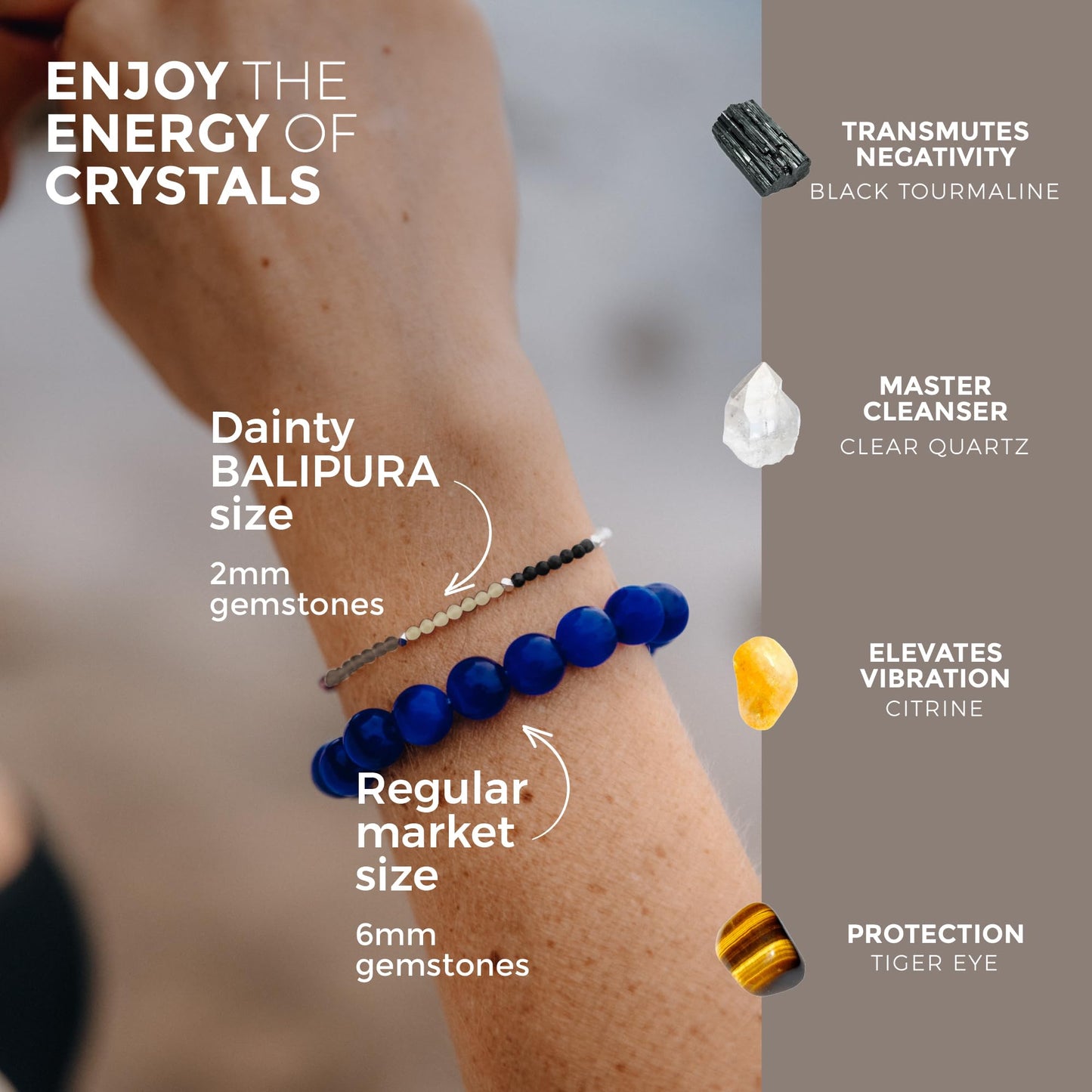 BALIPURA - Triple Protection Bracelets for Womens - Crystals Chakra Bracelets For Women - Black Tourmaline, Citrine Bracelet, Clear Quartz Crystal, Silver Beads - Healing Crystals - 2mm SMALL Beads