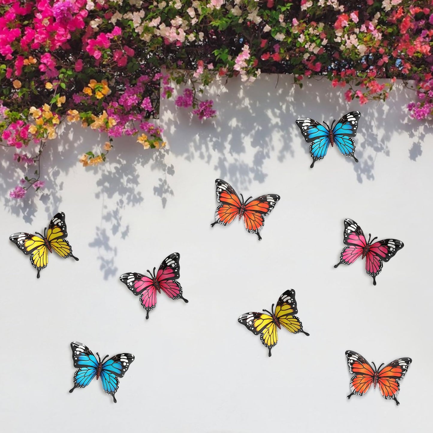 LSFFM 4 Pack Metal Butterfly Decorations, 6.7 in Butterfly Wall Art Sculpture Hanging Decor, Metal Butterflies Outdoor Decor for The Garden, Patio, Fence, Home, and Yard